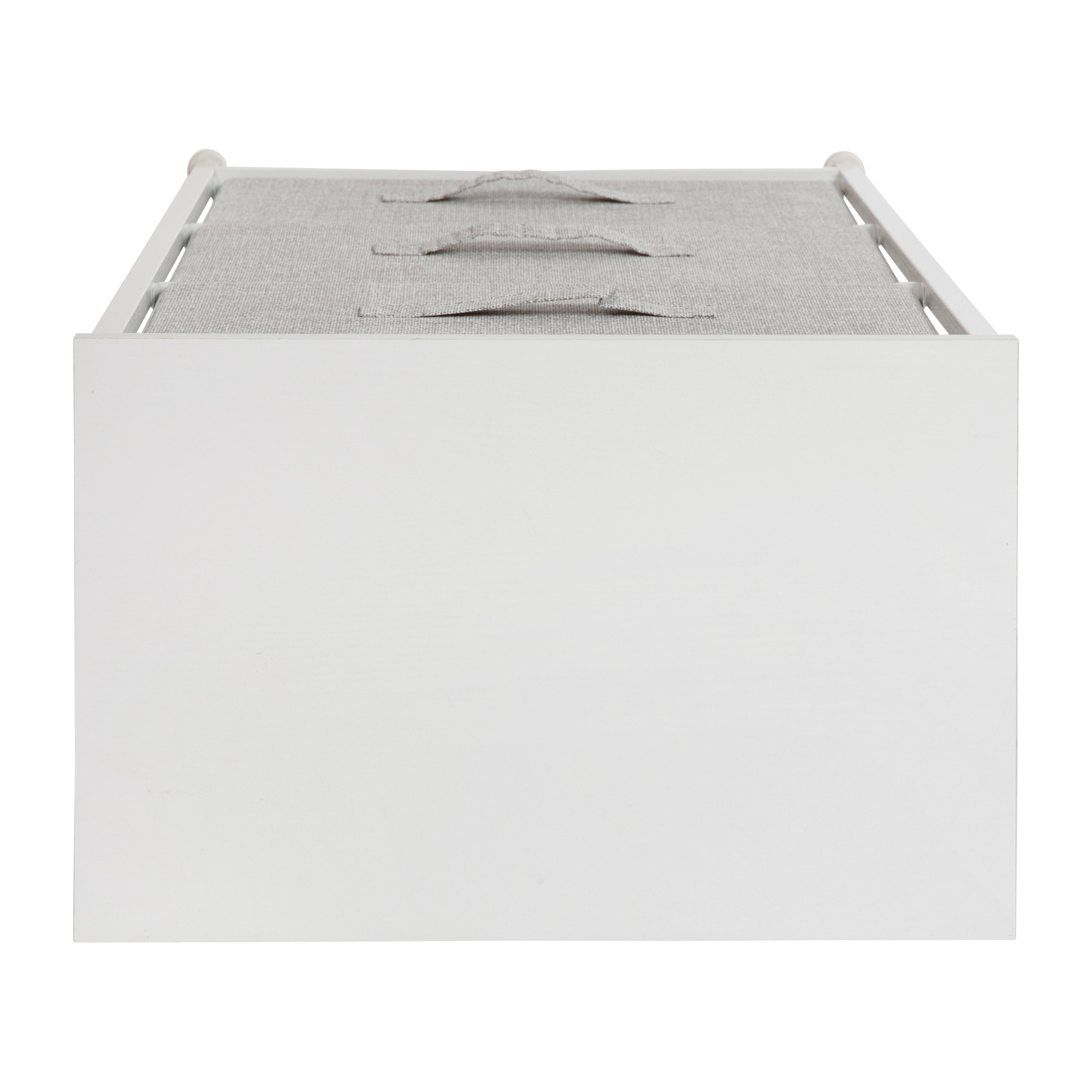Harris 3 Drawer Wood Top White Cast Iron Frame Vertical Storage Dresser with Light Gray Easy Pull Fabric Drawers