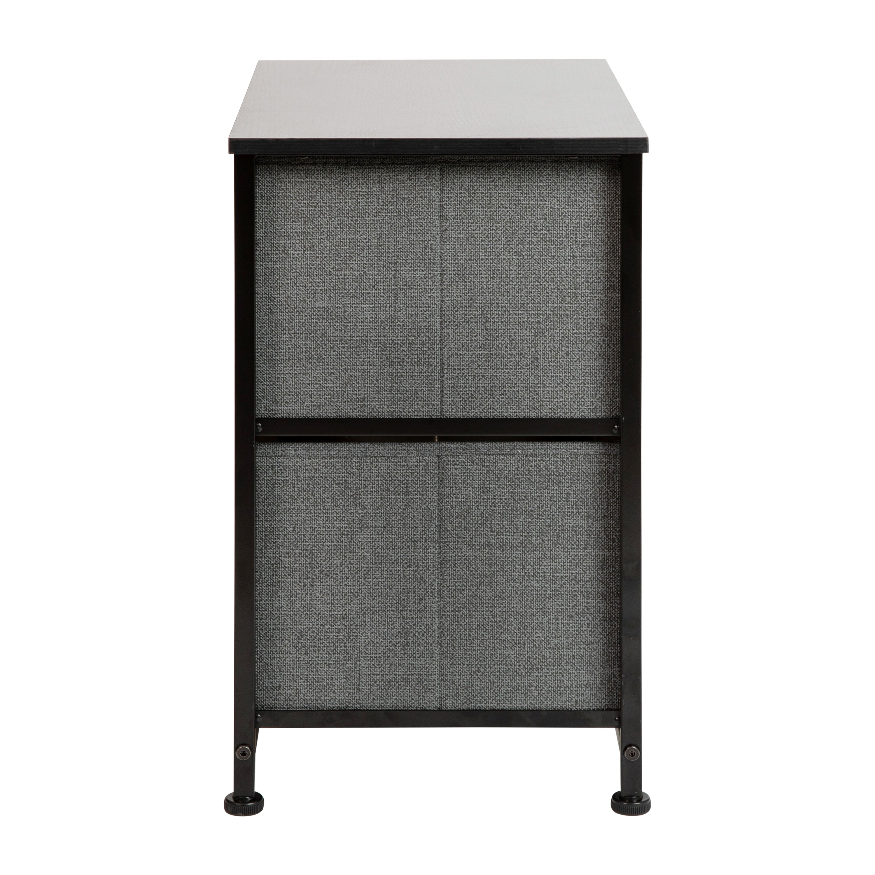 Harris 2 Drawer Wood Top Black Nightstand Storage Organizer with Cast Iron Frame and Dark Gray Easy Pull Fabric Drawers