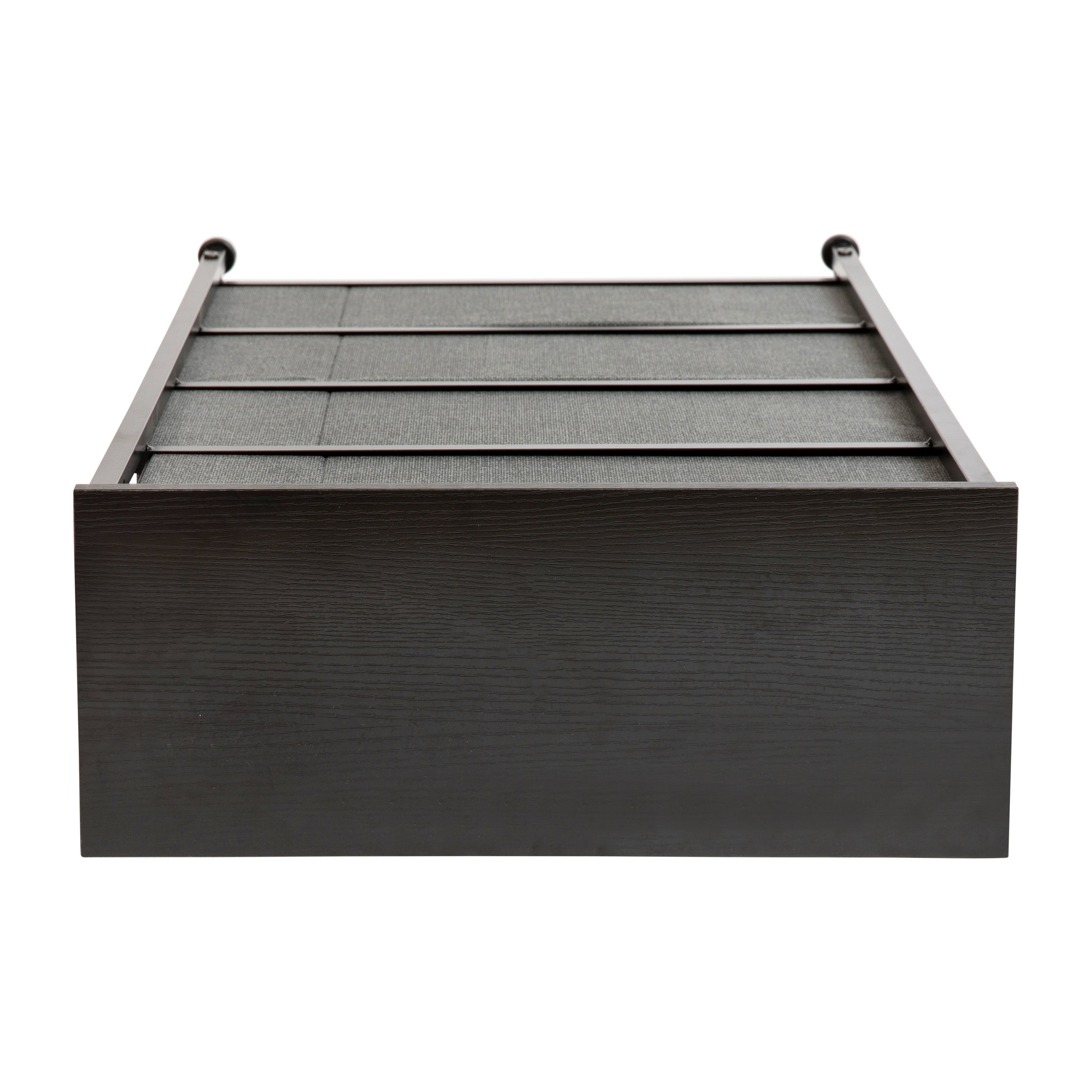 Harris 4 Drawer Slim Wood Top Black Cast Iron Frame Dresser Storage Tower with Dark Gray Easy Pull Fabric Drawers