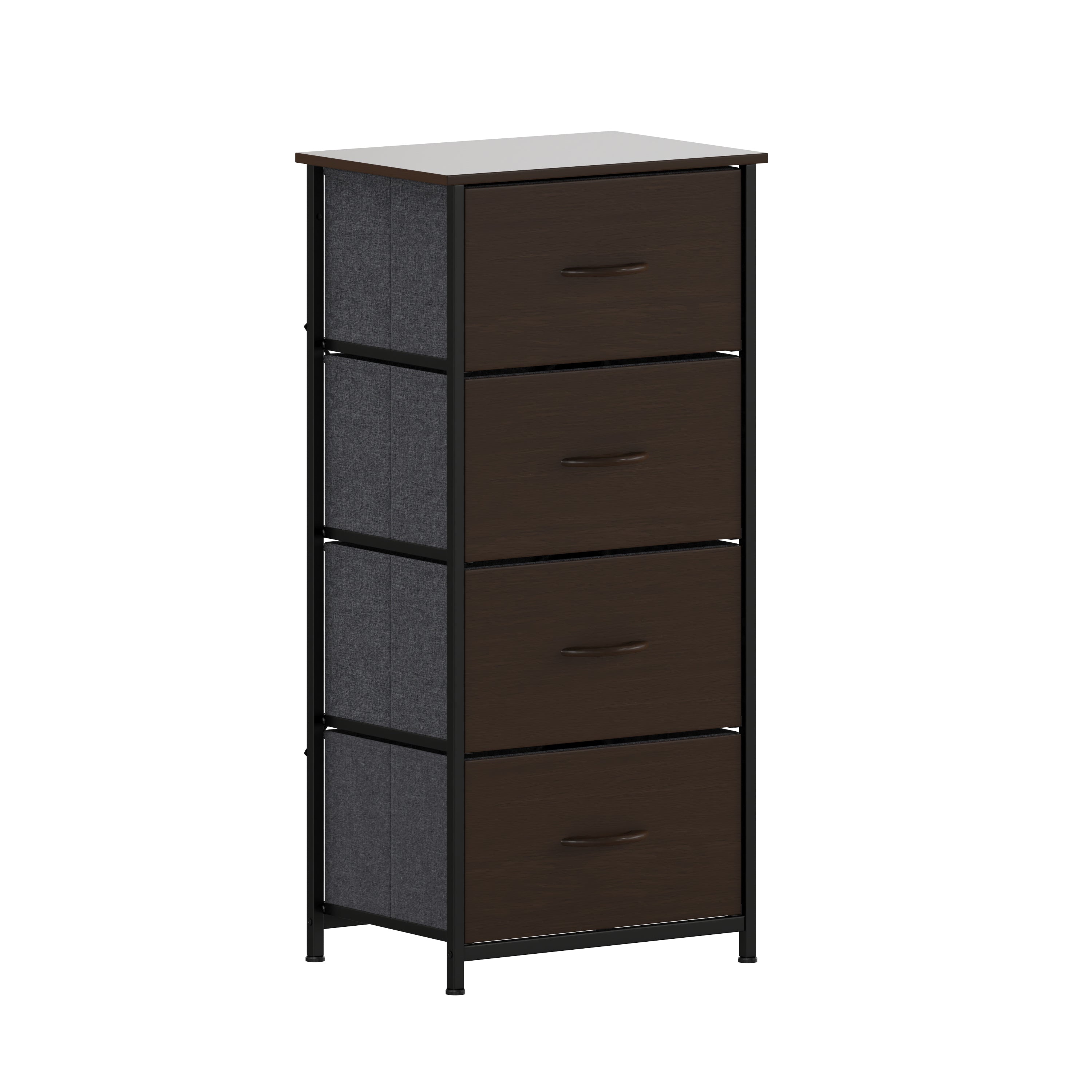 Harris 4 Drawer Storage Dresser with Black Cast Iron Frame, Brown Wood Top and Brown Easy Pull Engineered Wood Drawers with Wooden Handles