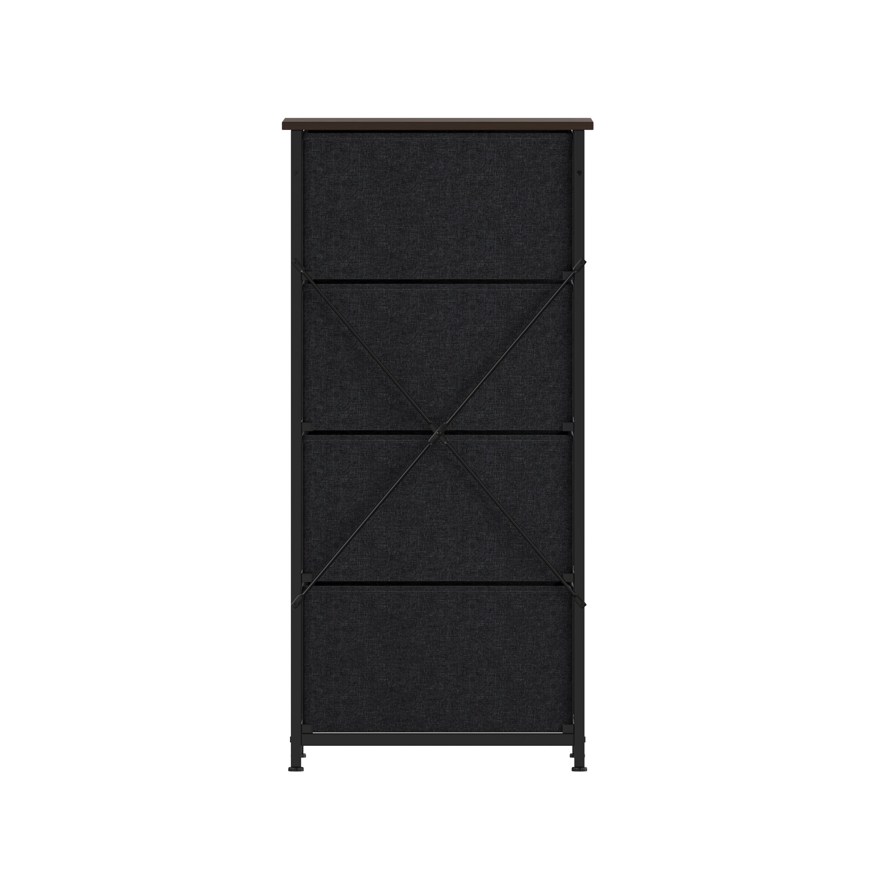 Harris 4 Drawer Storage Dresser with Black Cast Iron Frame, Brown Wood Top and Brown Easy Pull Engineered Wood Drawers with Wooden Handles