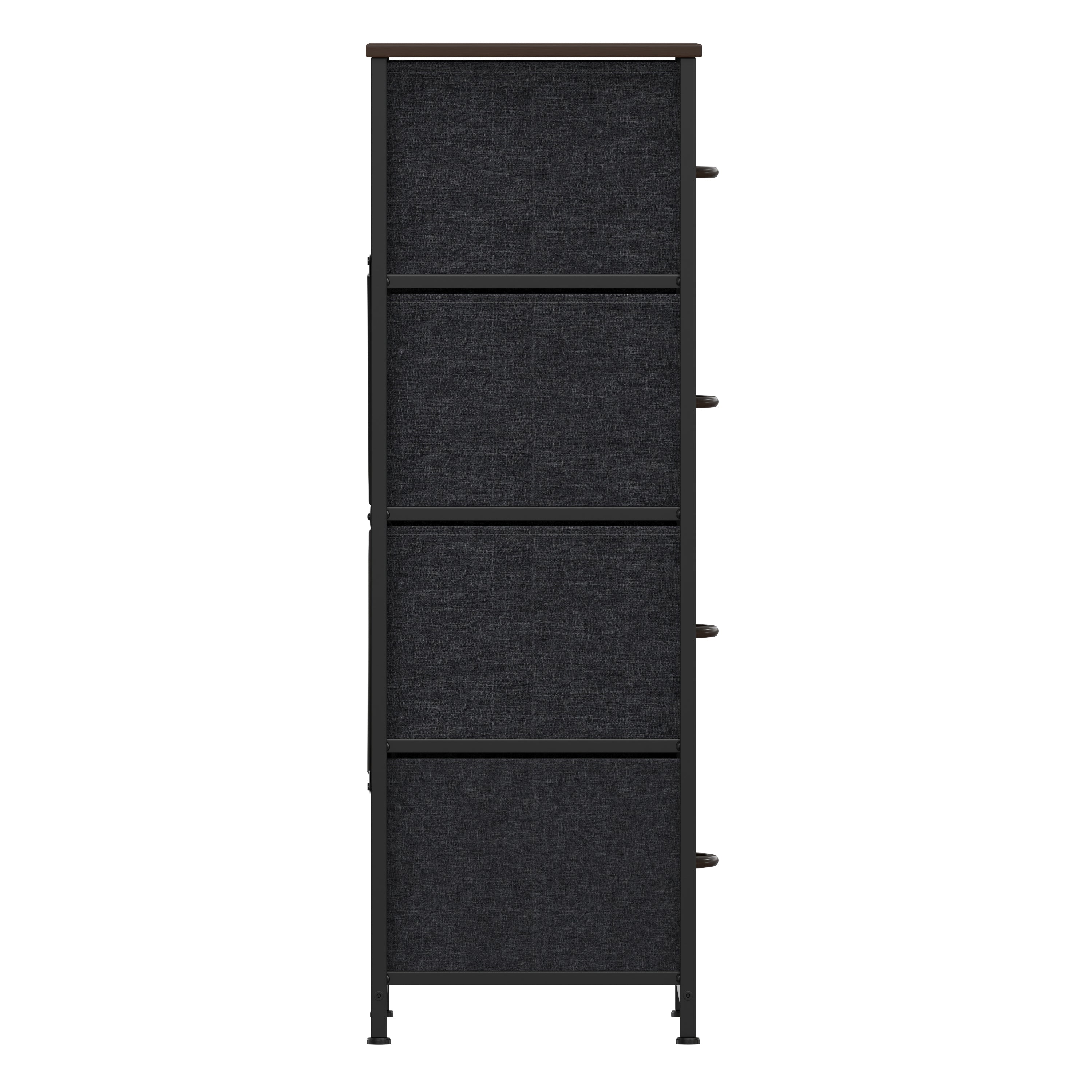Harris 4 Drawer Storage Dresser with Black Cast Iron Frame, Brown Wood Top and Brown Easy Pull Engineered Wood Drawers with Wooden Handles