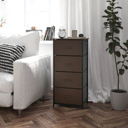 Harris 4 Drawer Storage Dresser with Black Cast Iron Frame, Brown Wood Top and Brown Easy Pull Engineered Wood Drawers with Wooden Handles