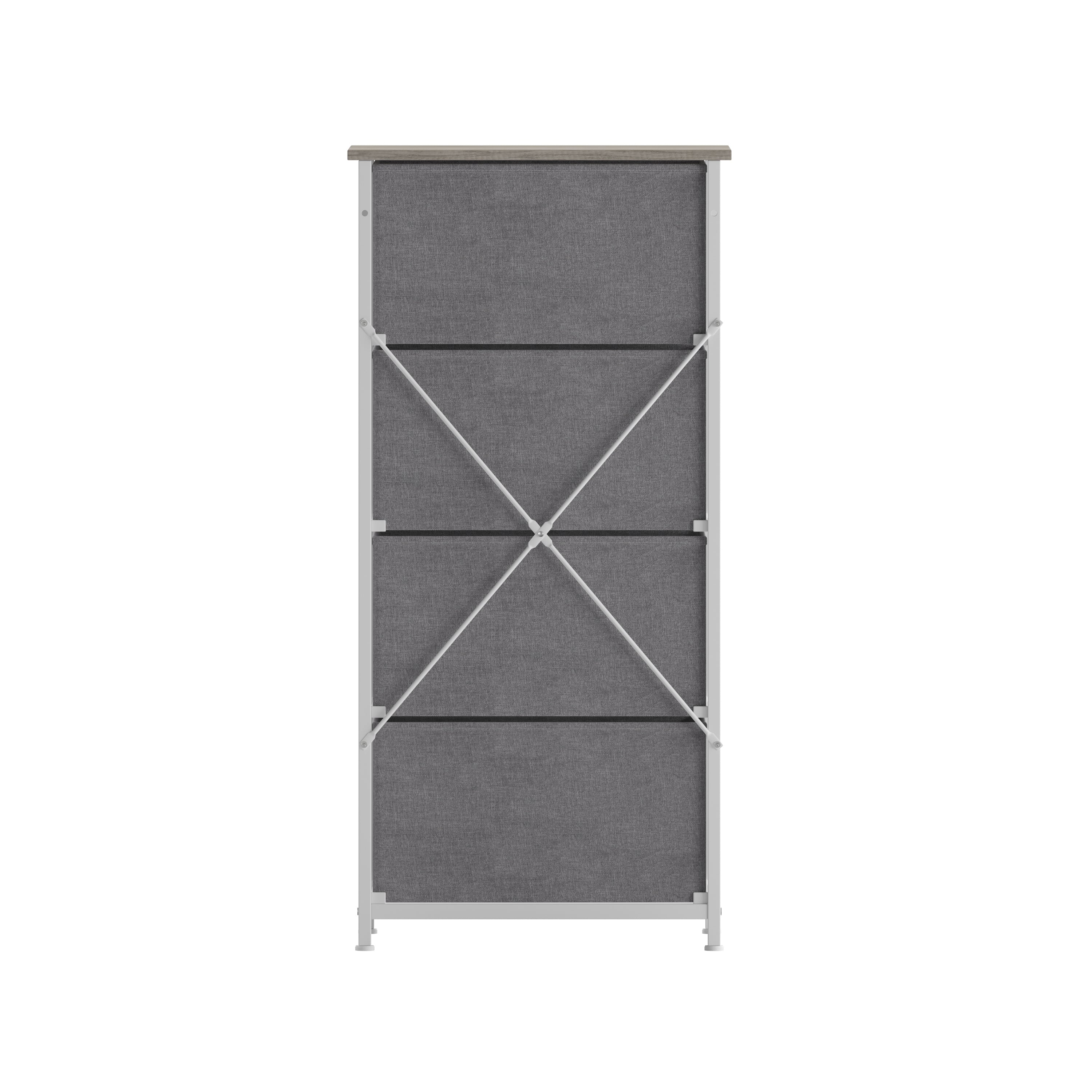 Harris 4 Drawer Storage Dresser with White Cast Iron Frame, Light Natural Wood Top and Easy Pull Engineered Wood Drawers, and White Wooden Handles
