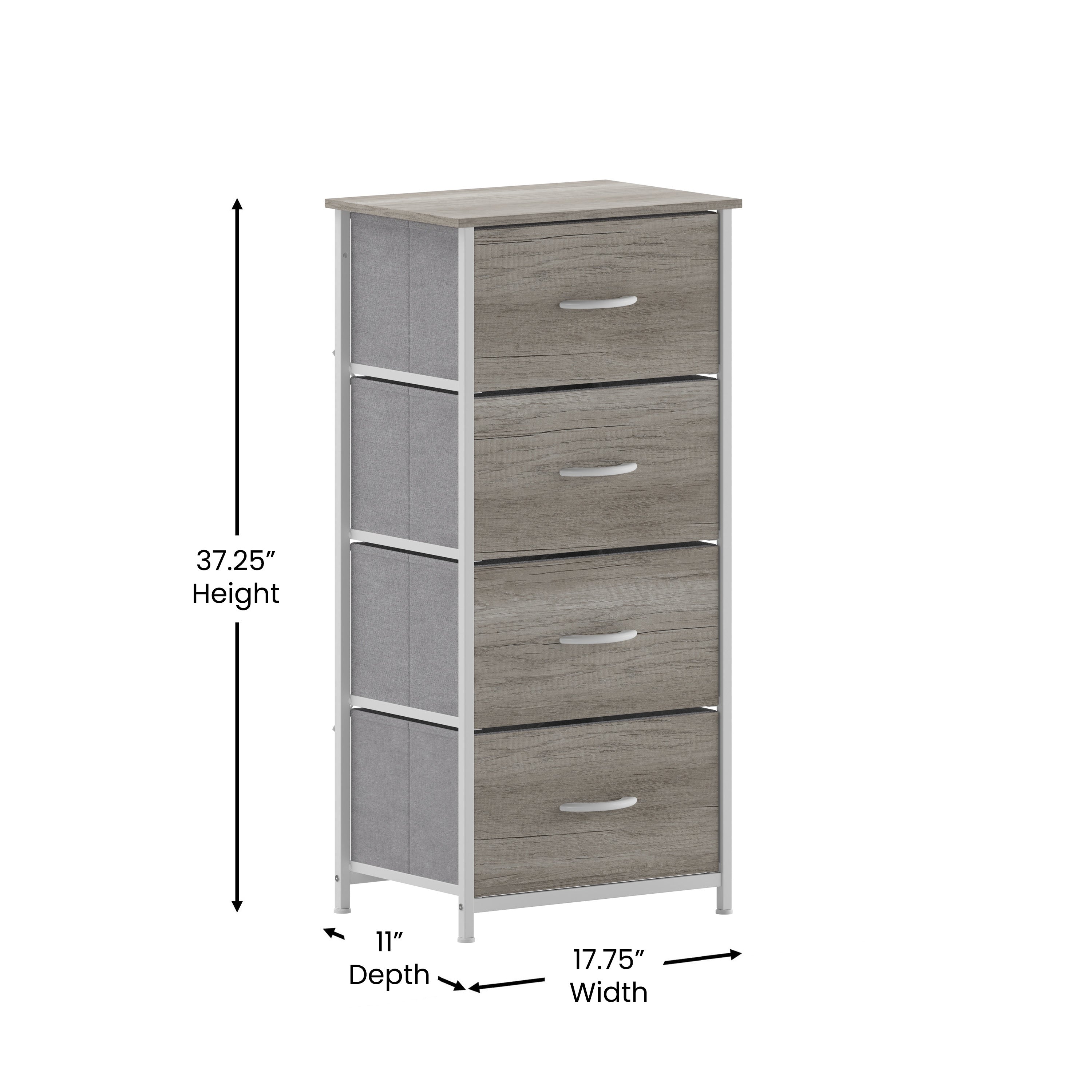 Harris 4 Drawer Storage Dresser with White Cast Iron Frame, Light Natural Wood Top and Easy Pull Engineered Wood Drawers, and White Wooden Handles