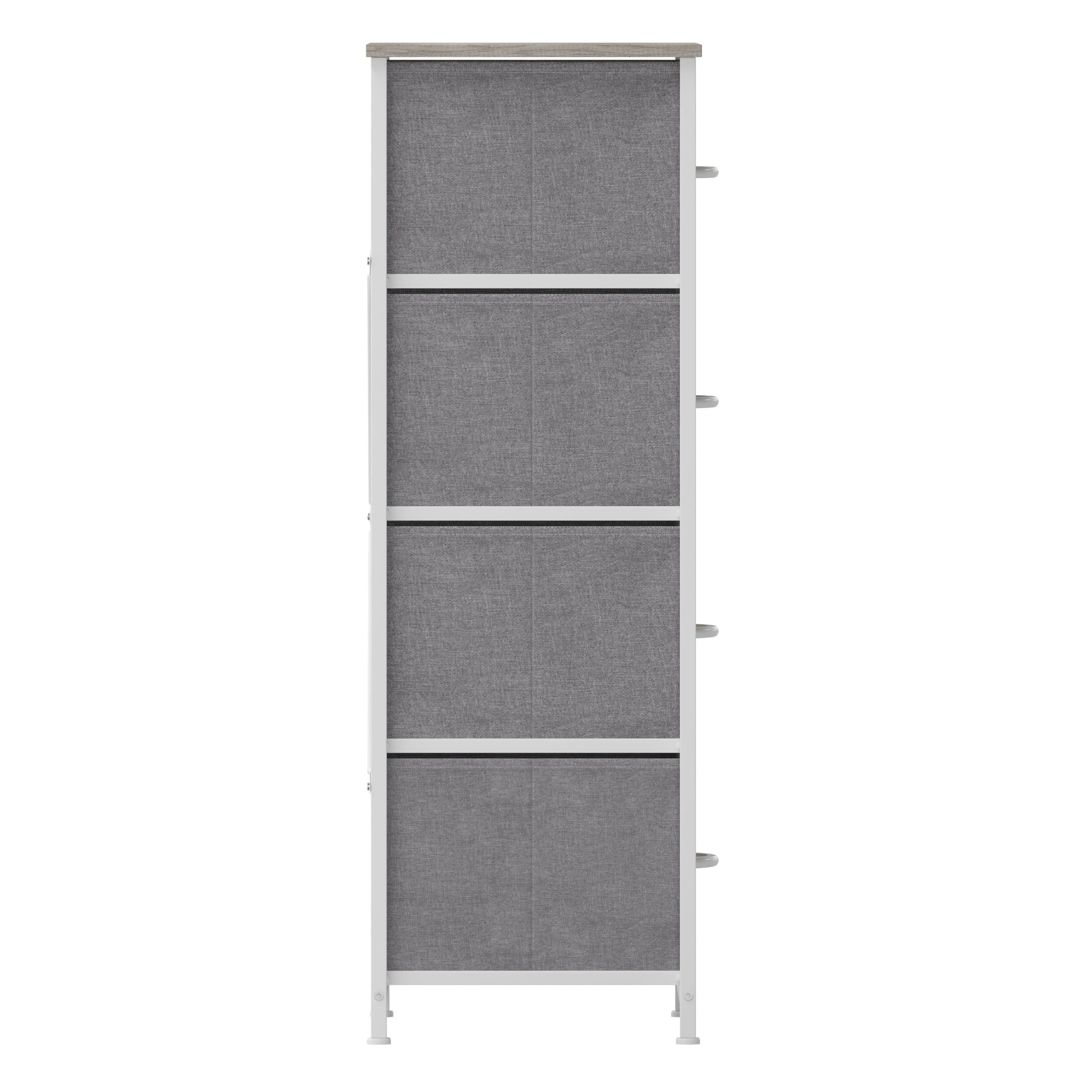 Harris 4 Drawer Storage Dresser with White Cast Iron Frame, Light Natural Wood Top and Easy Pull Engineered Wood Drawers, and White Wooden Handles