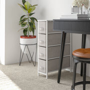 Harris 4 Drawer Slim Wood Top White Cast Iron Frame Dresser Storage Tower with Light Gray Easy Pull Fabric Drawers