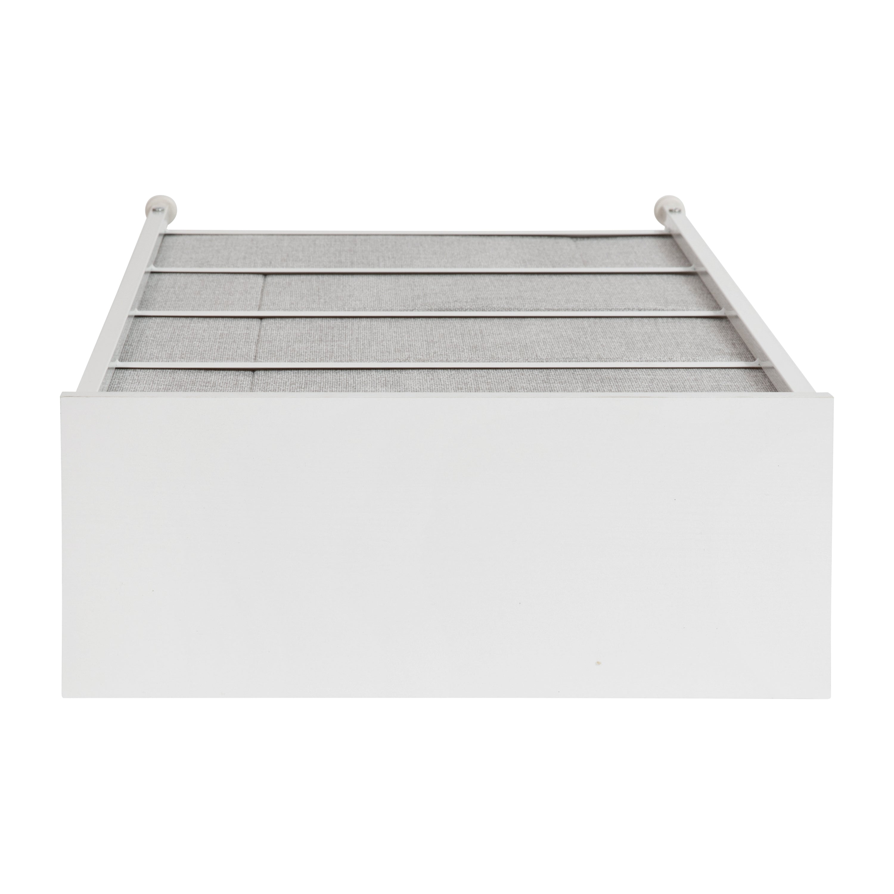 Harris 4 Drawer Slim Wood Top White Cast Iron Frame Dresser Storage Tower with Light Gray Easy Pull Fabric Drawers