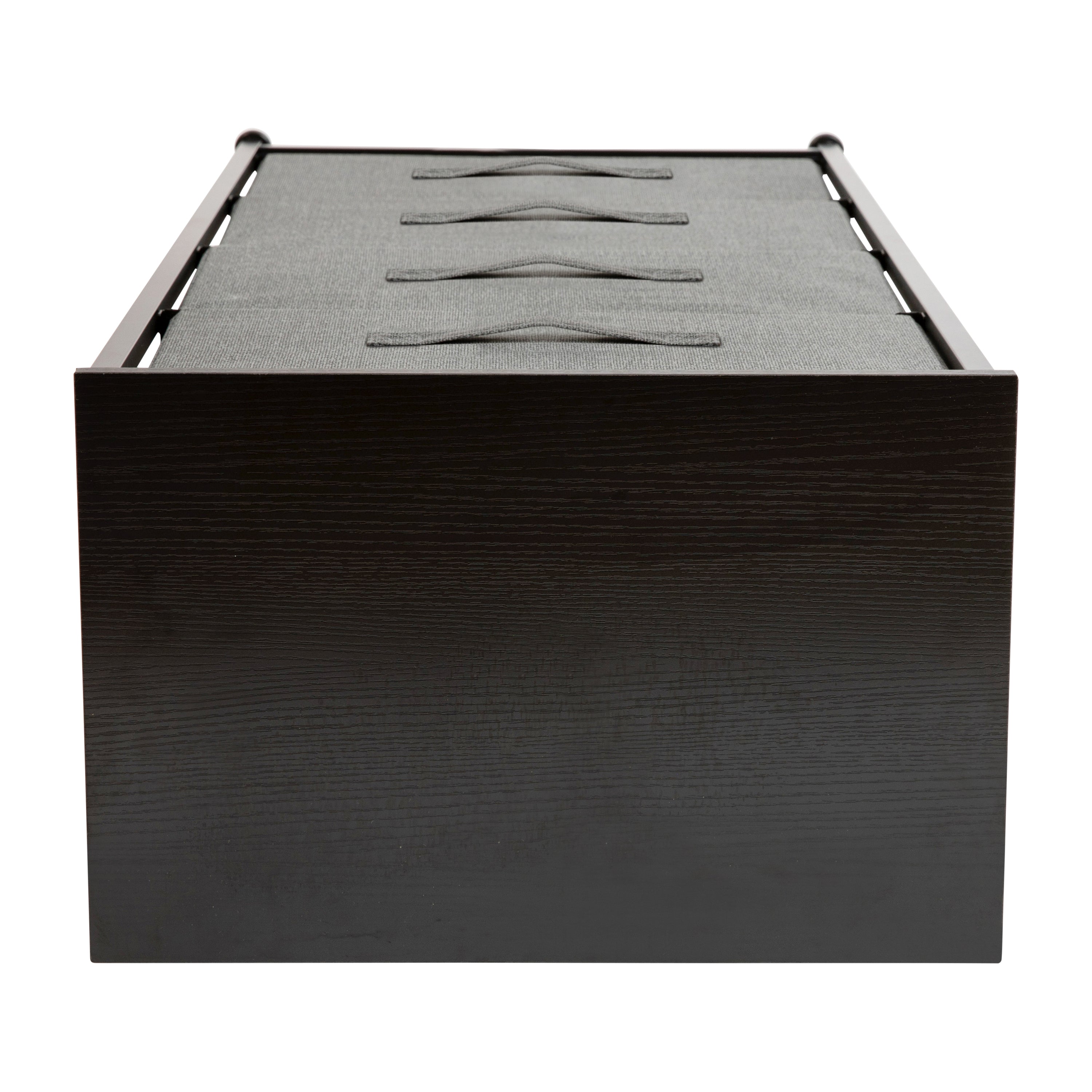 Harris 4 Drawer Wood Top Black Cast Iron Frame Vertical Storage Dresser with Dark Gray Easy Pull Fabric Drawers