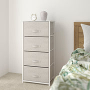 Harris 4 Drawer Wood Top White Cast Iron Frame Vertical Storage Dresser with Light Gray Easy Pull Fabric Drawers