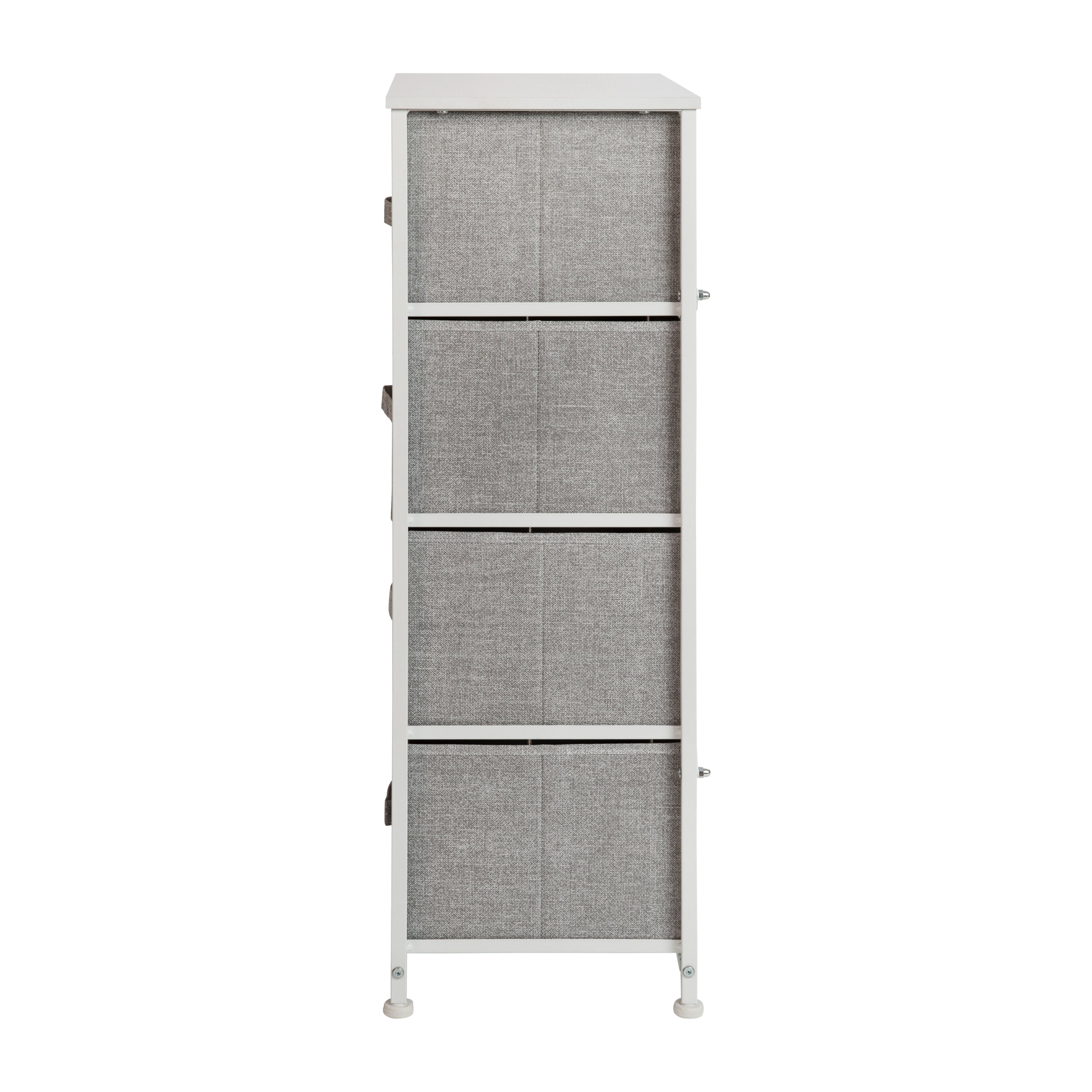 Harris 4 Drawer Wood Top White Cast Iron Frame Vertical Storage Dresser with Light Gray Easy Pull Fabric Drawers