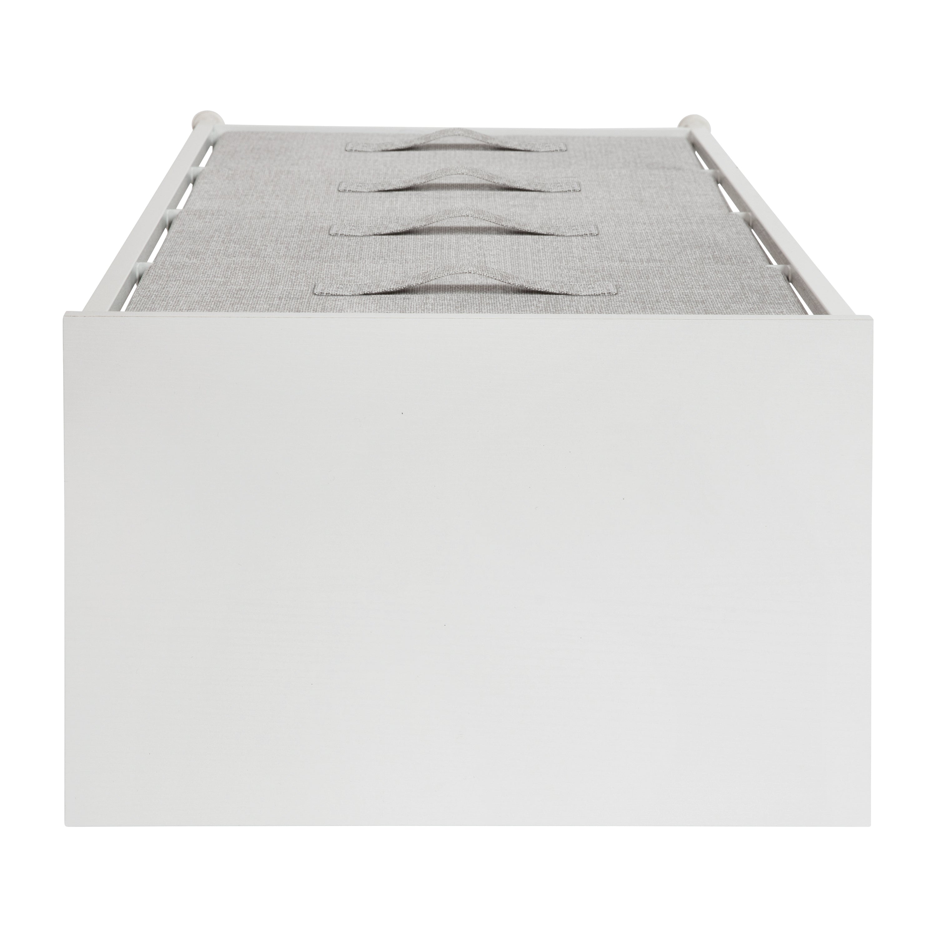 Harris 4 Drawer Wood Top White Cast Iron Frame Vertical Storage Dresser with Light Gray Easy Pull Fabric Drawers