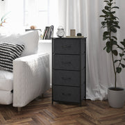 Harris 4 Drawer Vertical Storage Dresser with Black Cast Iron Frame and Wood Top and Black Easy Pull Fabric Drawers with Wooden Handles