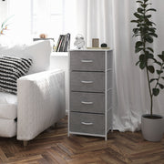 Harris 4 Drawer Vertical Storage Dresser with White Cast Iron Frame, White Wood Top and Gray Easy Pull Fabric Drawers with White Wooden Handles