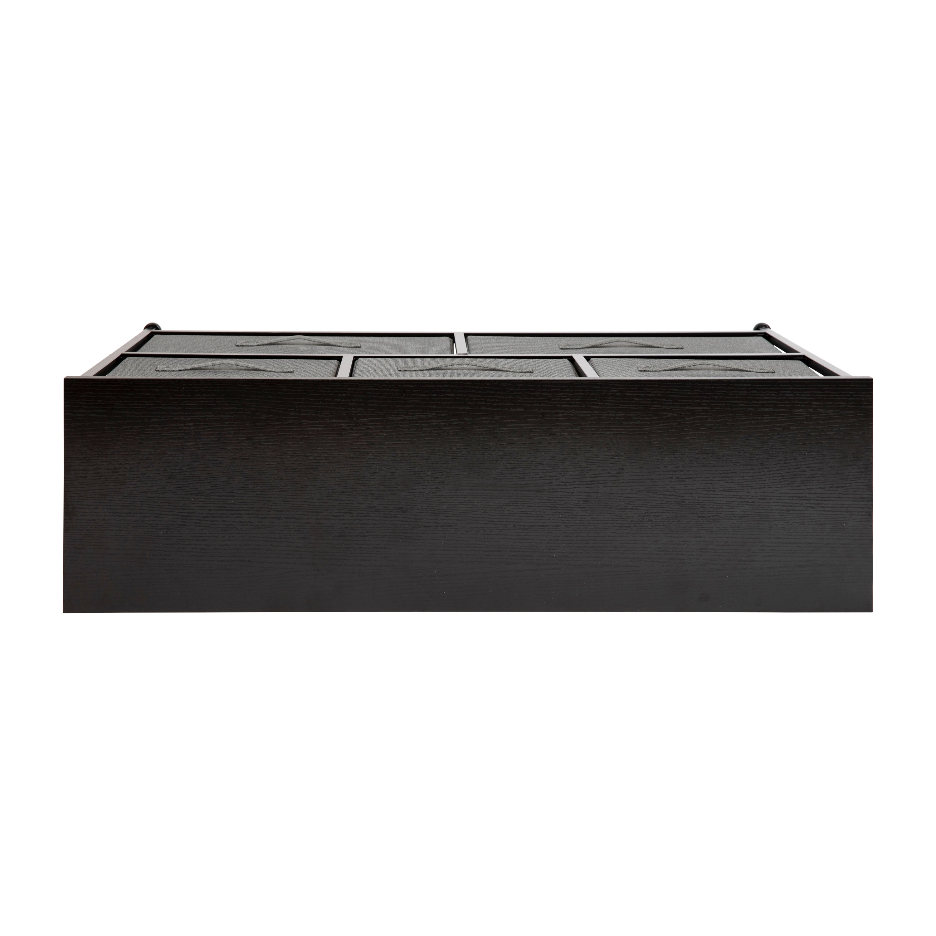Harris 5 Drawer Wood Top Black Cast Iron Frame Vertical Storage Dresser with Dark Gray Easy Pull Fabric Drawers