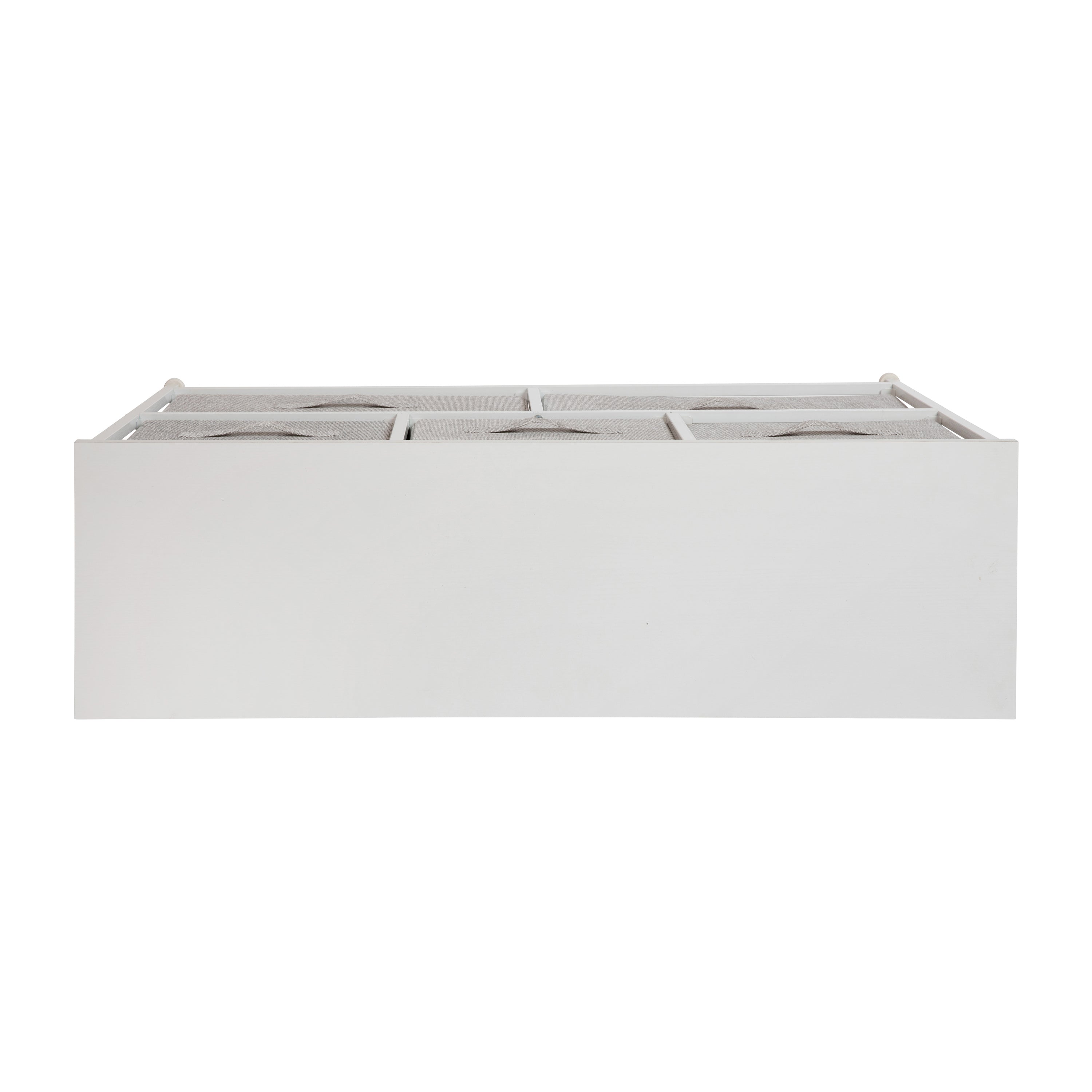 Harris 5 Drawer Wood Top White Cast Iron Frame Vertical Storage Dresser with Light Gray Easy Pull Fabric Drawers