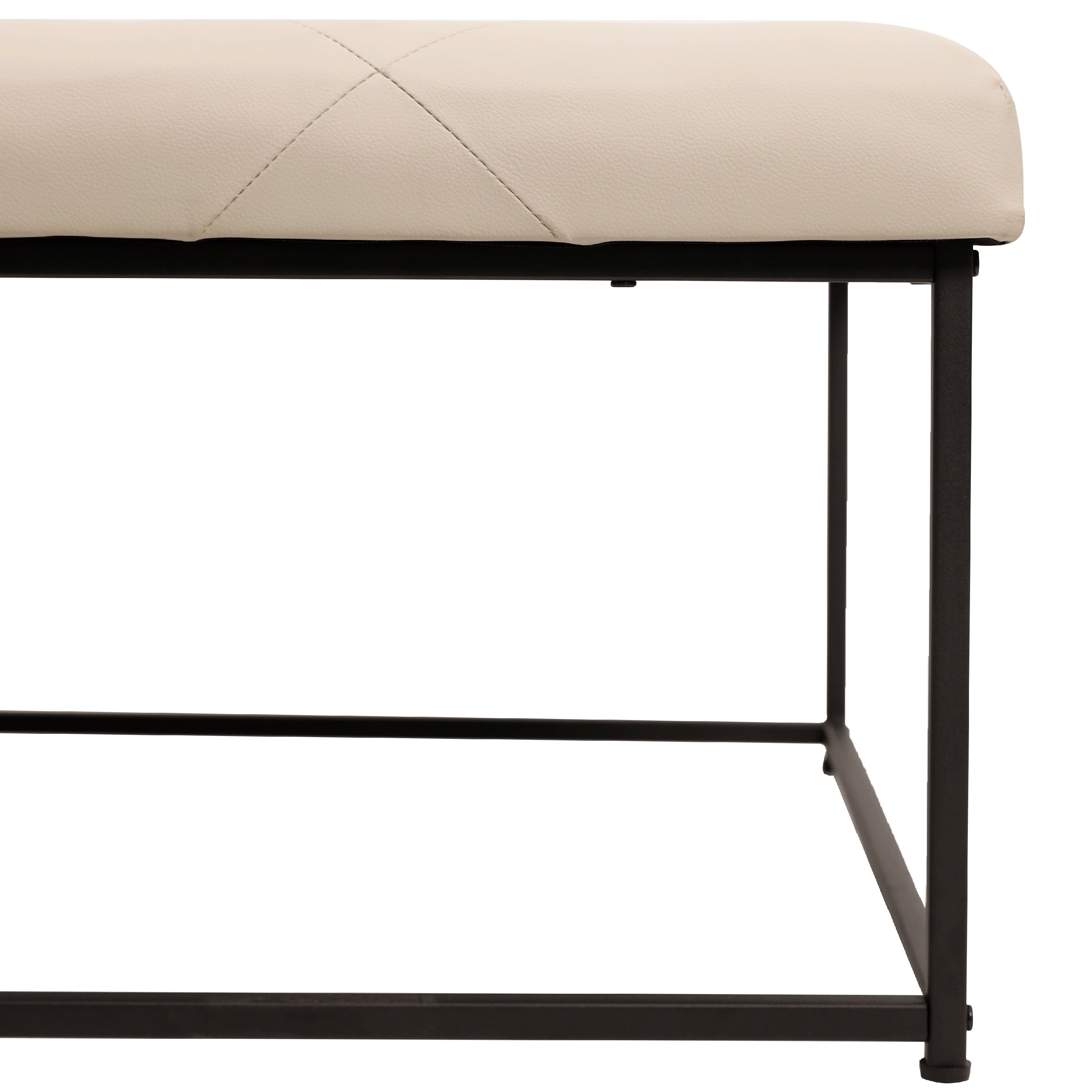 Ashton 30" Square LeatherSoft Tufted Ottoman with Metal Frame, Beige LeatherSoft/Black Frame