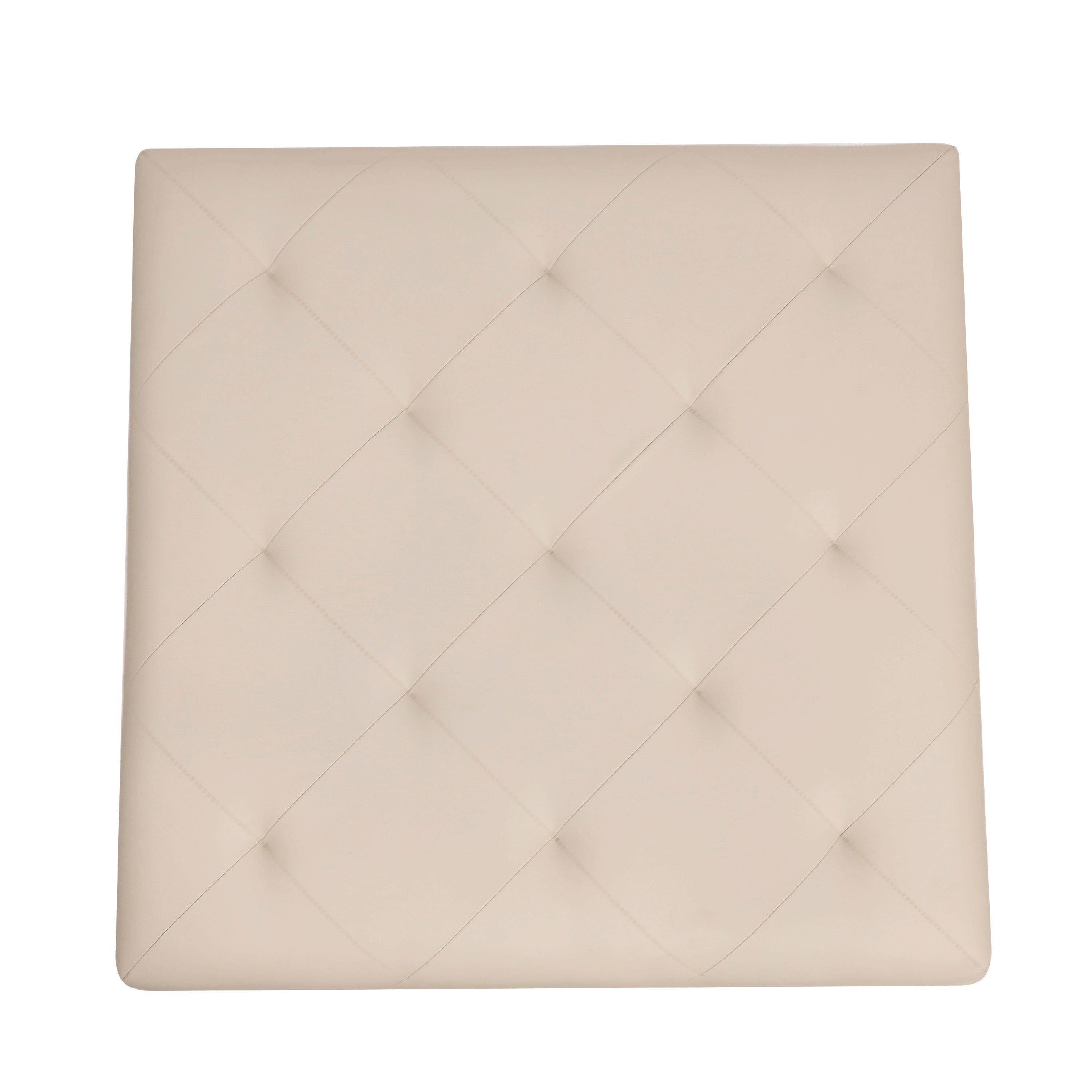 Ashton 30" Square LeatherSoft Tufted Ottoman with Metal Frame, Beige LeatherSoft/Black Frame