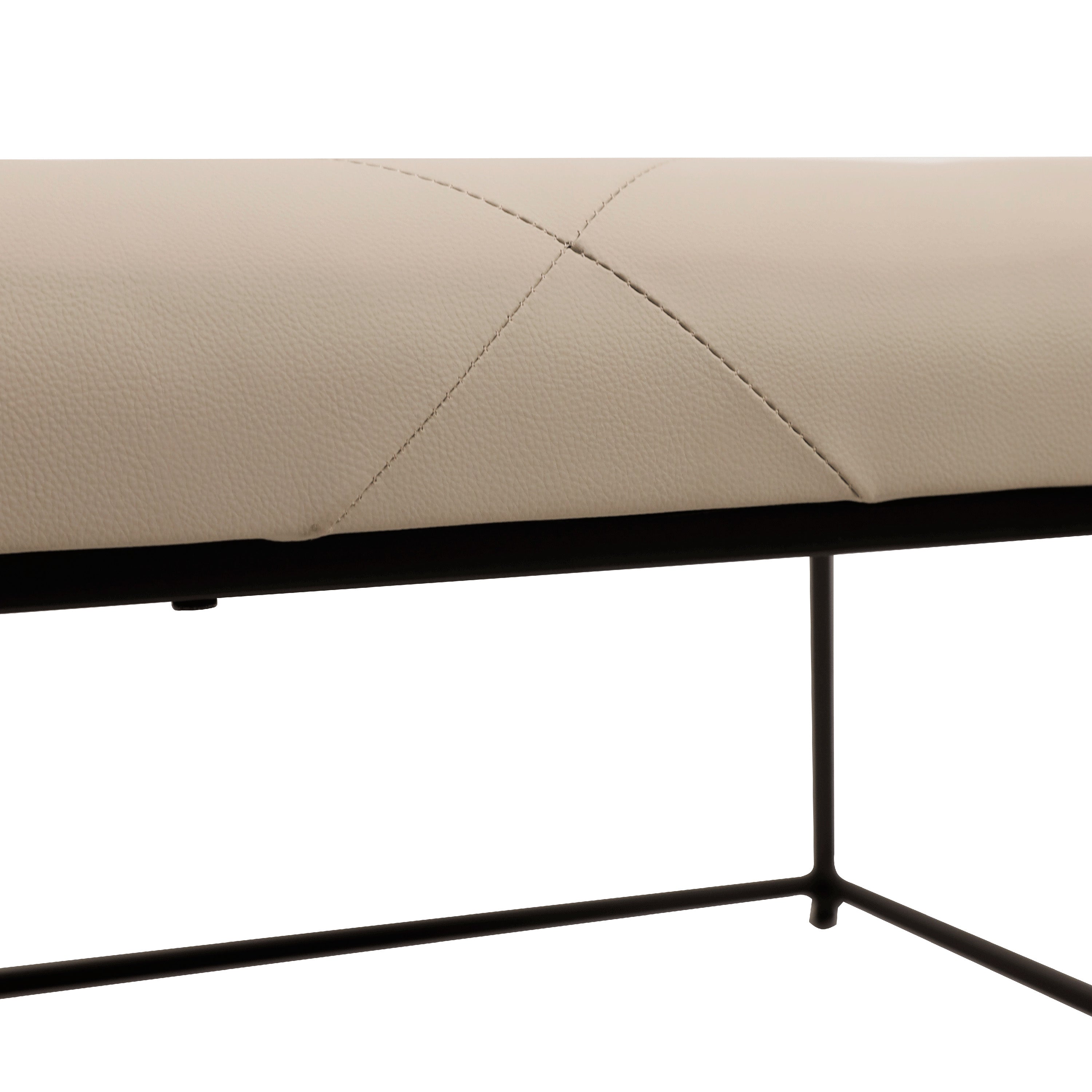 Ashton 30" Square LeatherSoft Tufted Ottoman with Metal Frame, Beige LeatherSoft/Black Frame