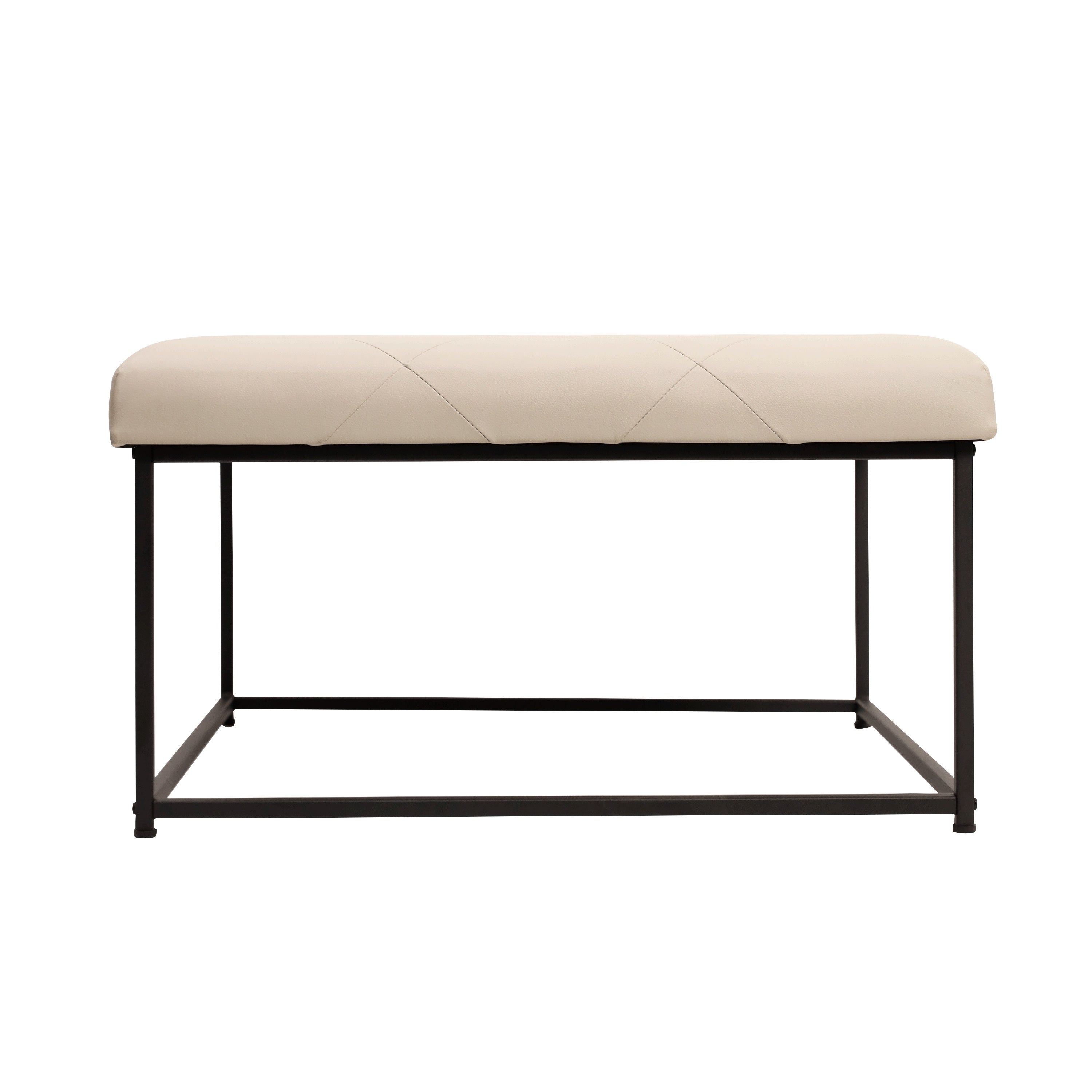 Ashton 30" Square LeatherSoft Tufted Ottoman with Metal Frame, Beige LeatherSoft/Black Frame