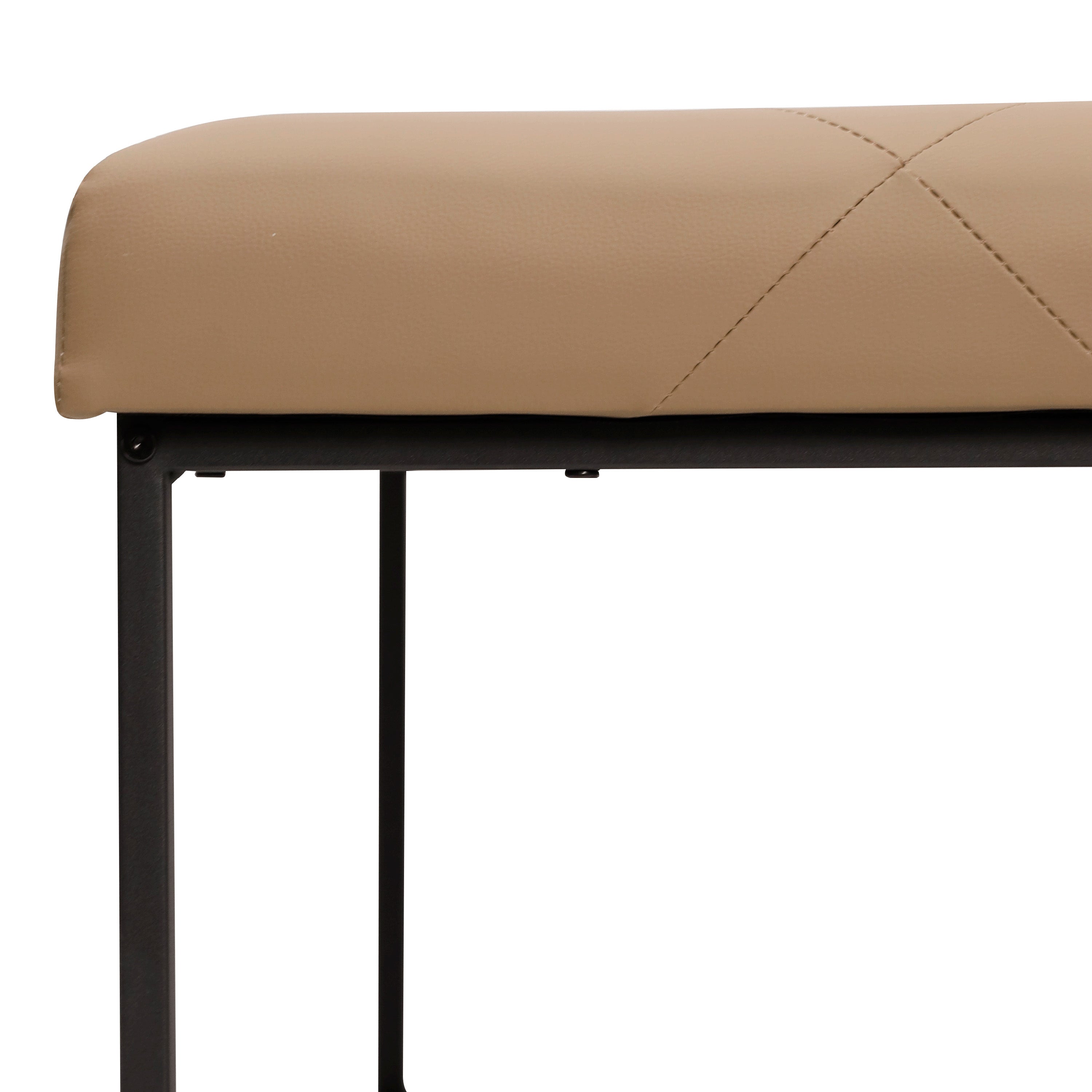 Ashton 30" Square LeatherSoft Tufted Ottoman with Metal Frame, Light Brown LeatherSoft/Black Frame