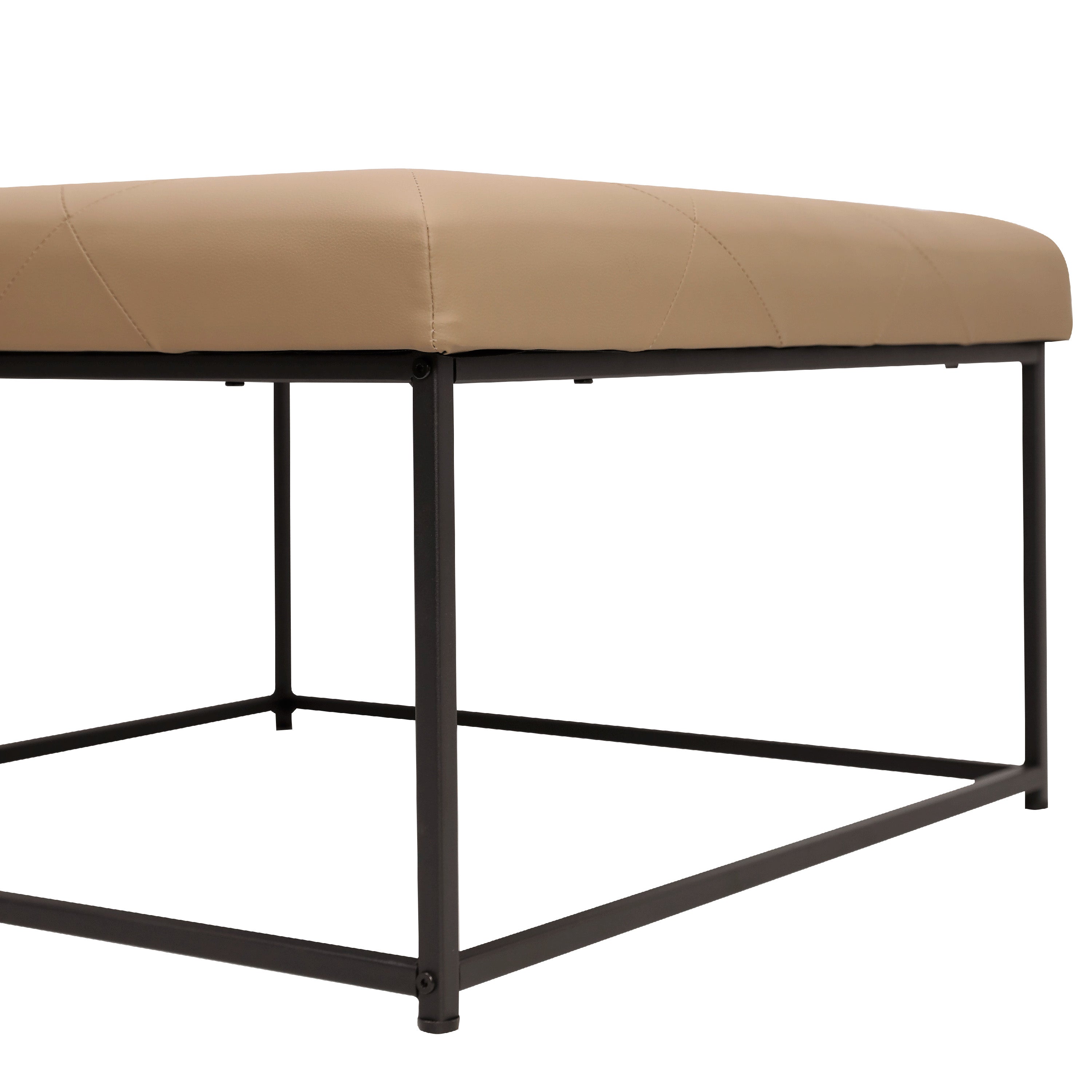 Ashton 30" Square LeatherSoft Tufted Ottoman with Metal Frame, Light Brown LeatherSoft/Black Frame