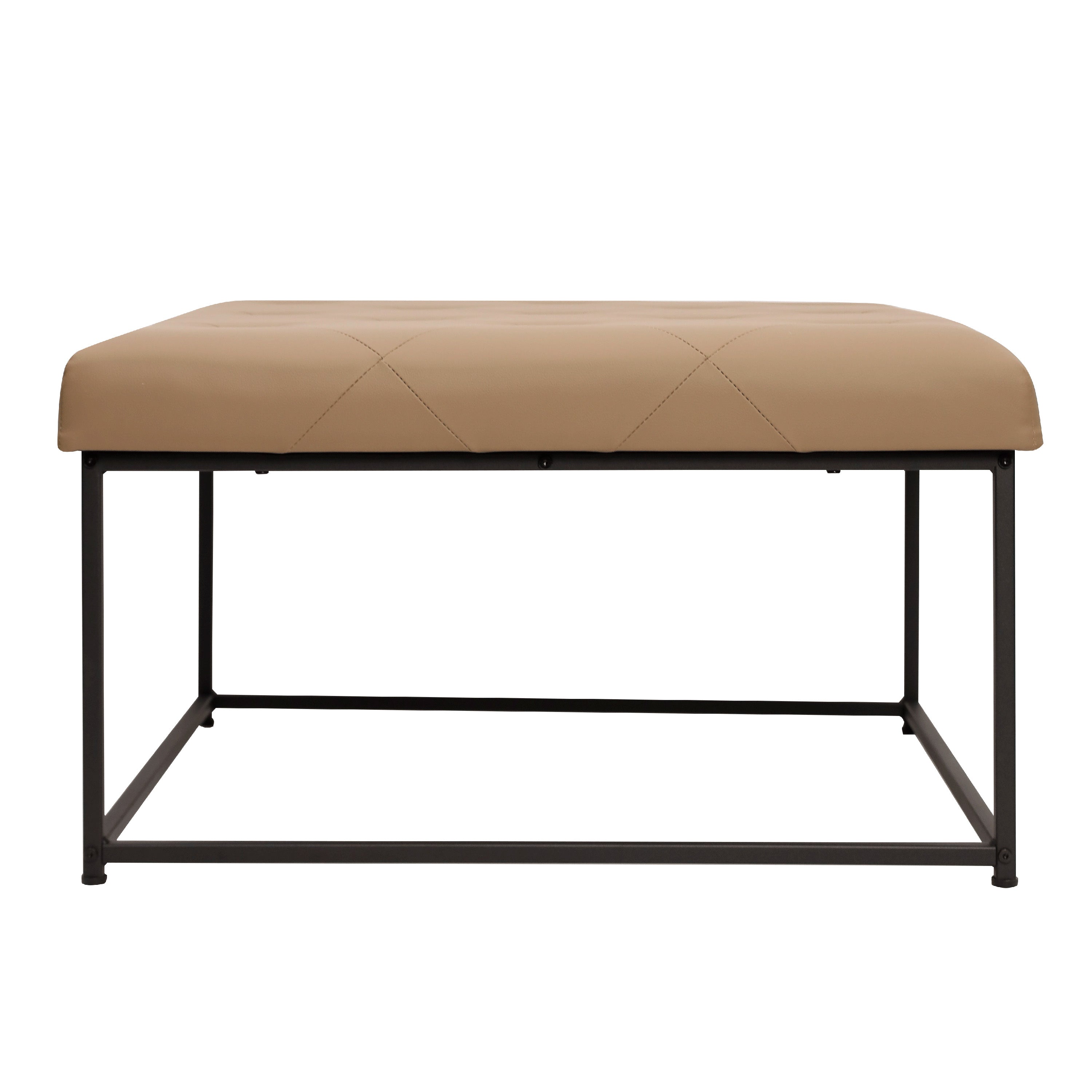 Ashton 30" Square LeatherSoft Tufted Ottoman with Metal Frame, Light Brown LeatherSoft/Black Frame