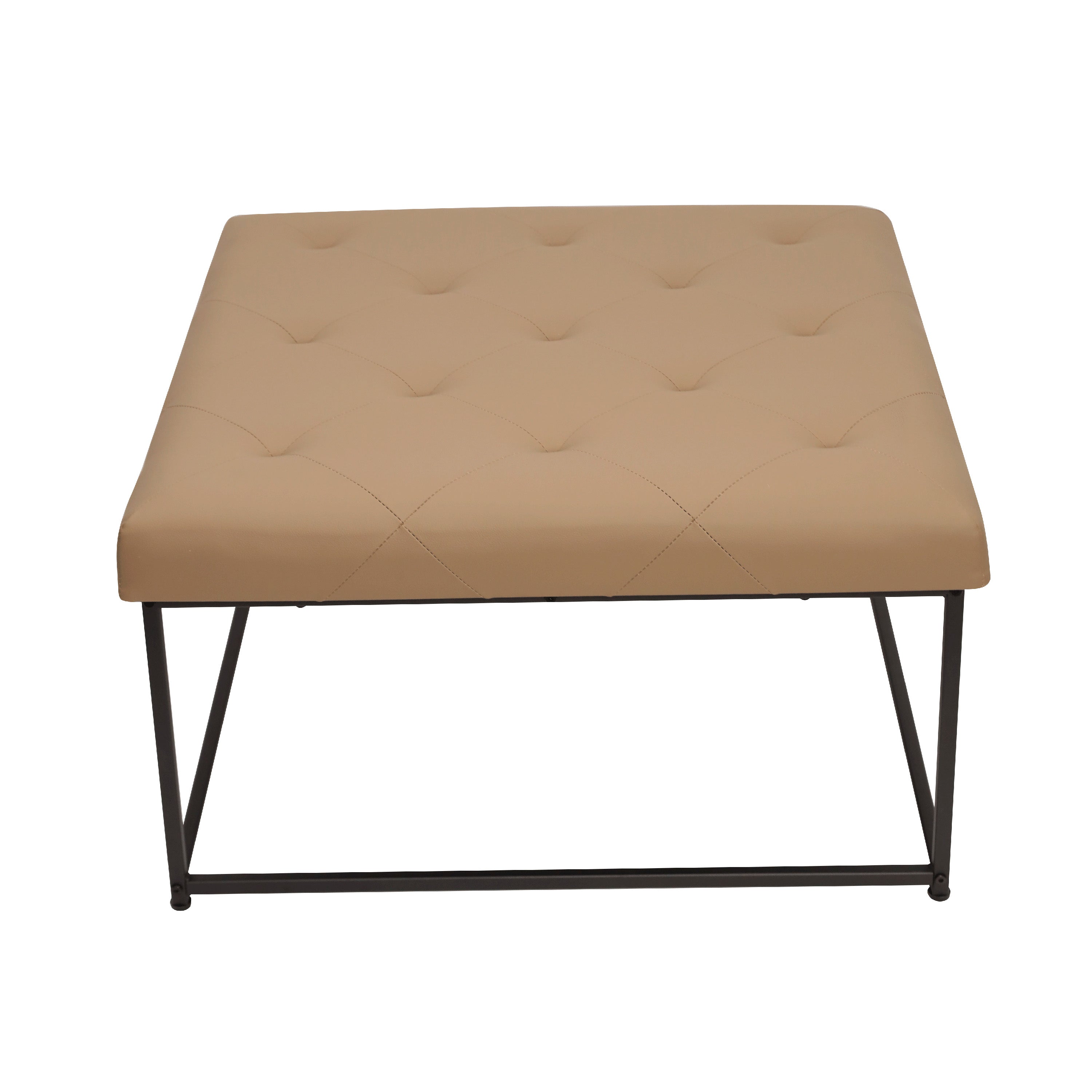 Ashton 30" Square LeatherSoft Tufted Ottoman with Metal Frame, Light Brown LeatherSoft/Black Frame