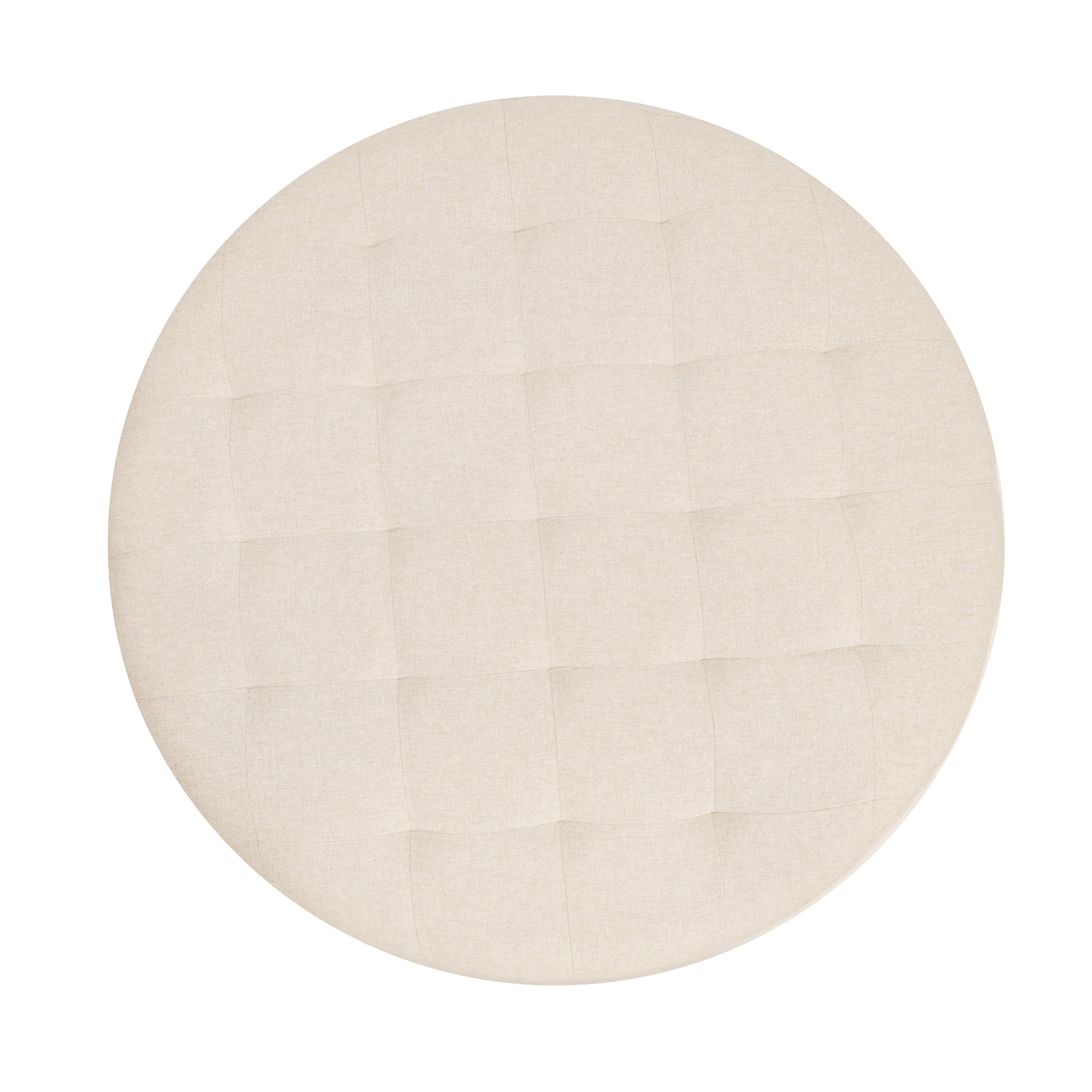Ashton 34" Round Cotton Linen Tufted Ottoman with Metal Frame, Beige Cotton Linen/Black Frame