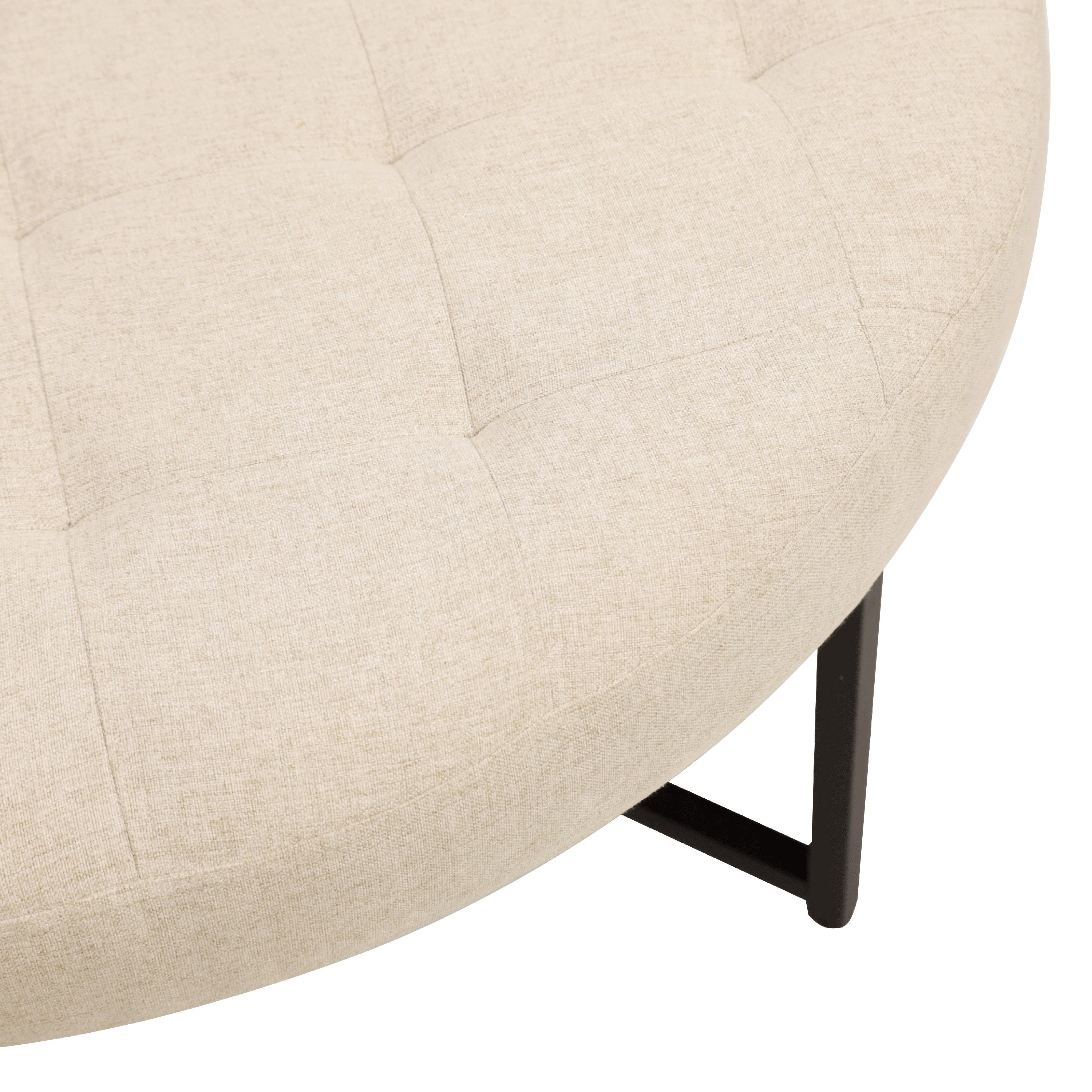 Ashton 34" Round Cotton Linen Tufted Ottoman with Metal Frame, Beige Cotton Linen/Black Frame
