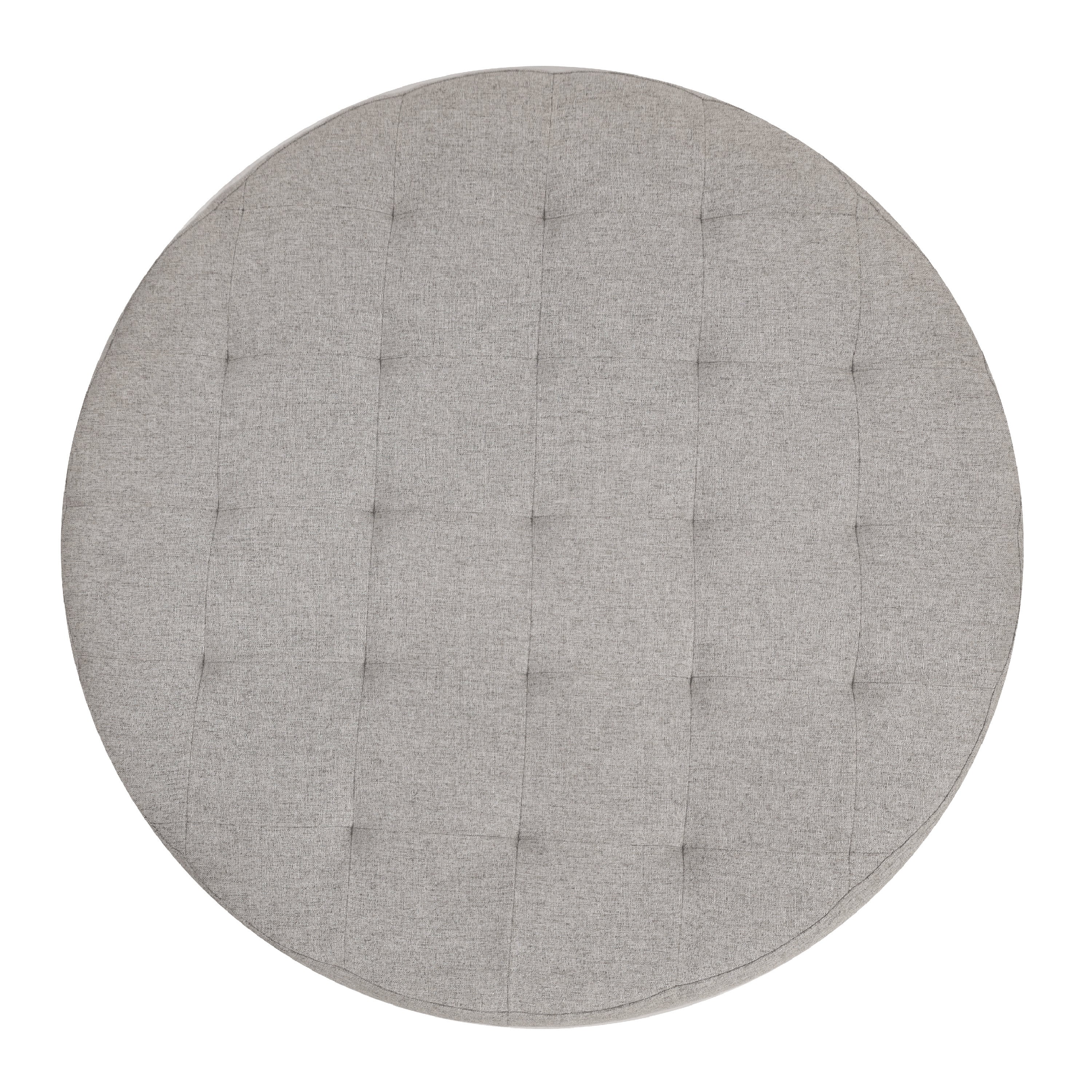 Ashton 34" Round Cotton Linen Tufted Ottoman with Metal Frame, Gray Cotton Linen/Black Frame
