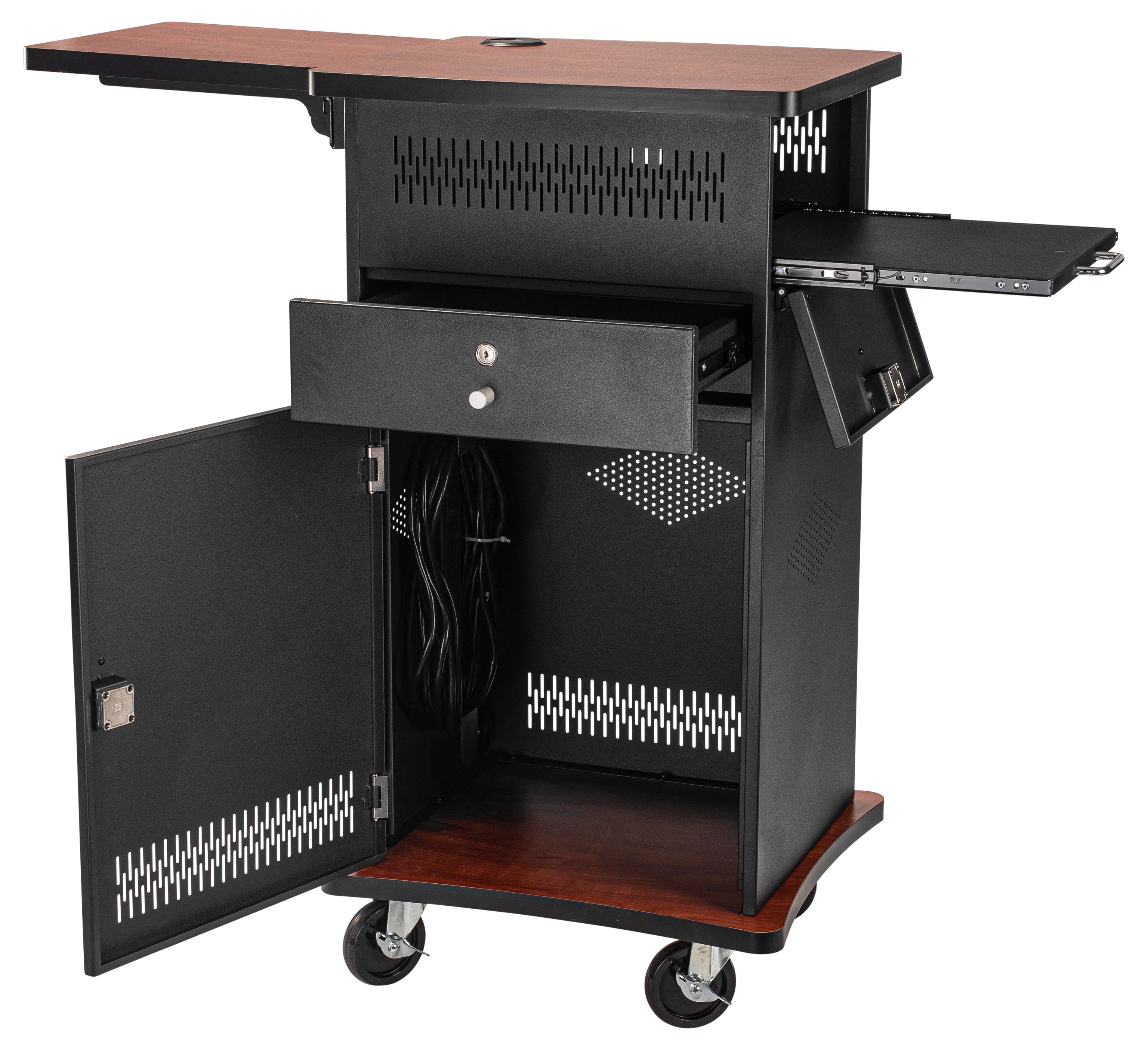 Oklahoma Sound® Wizard Presentation Cart, Surface Color: Wild Cherry, Frame Color: Black