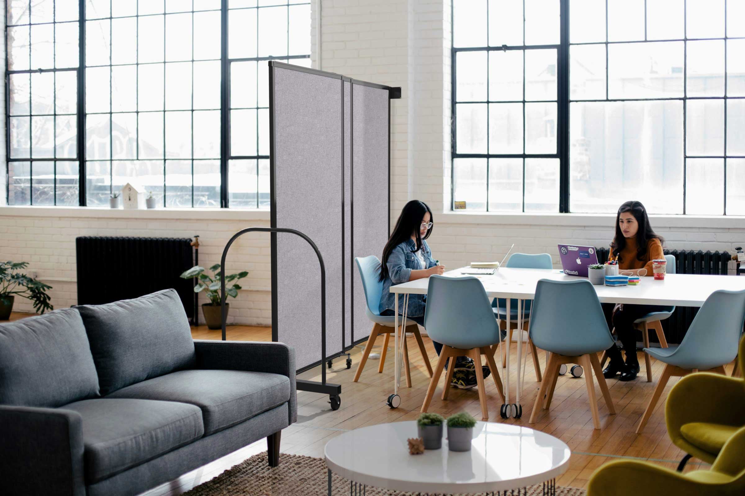 Straightflex Wall-Mounted Sliding Room Divider, 6' x 15'6", Black Frame, Mallard