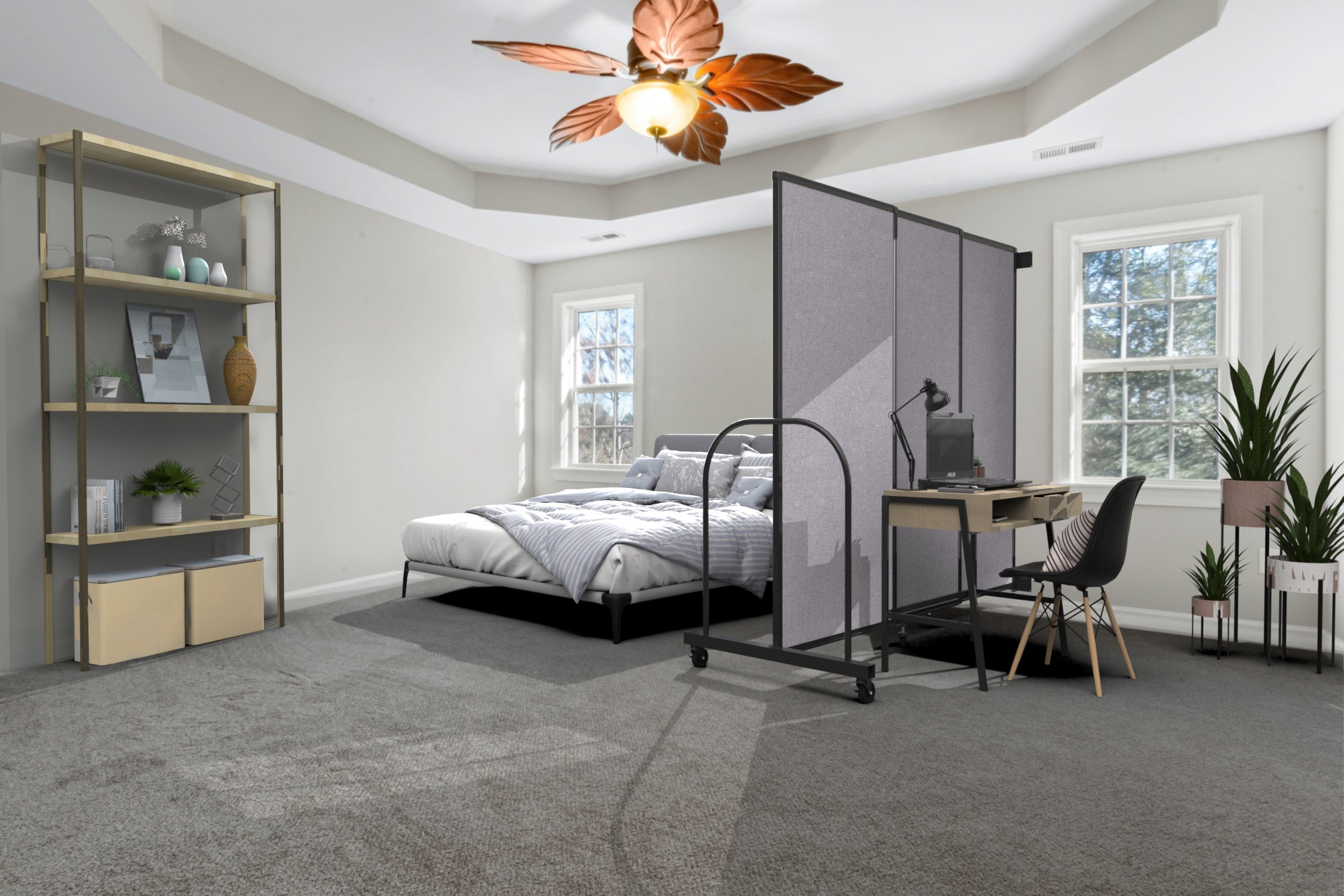 Straightflex Wall-Mounted Sliding Room Divider, 6'10" x 11'3", Black Frame, Purple