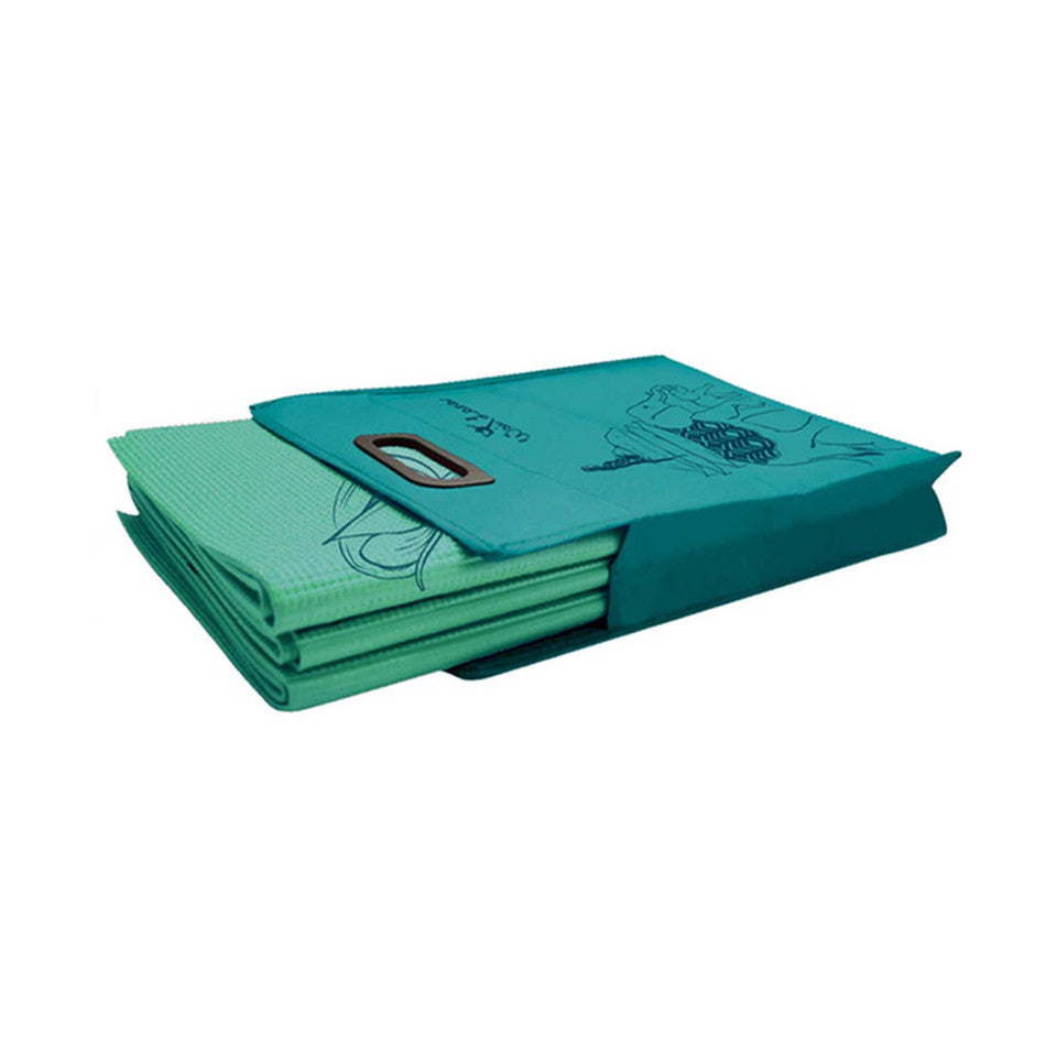 FOLDING YOGA MAT & TOTE Wandering Elephants- Green - 1/4"H x 24"W x 68"L