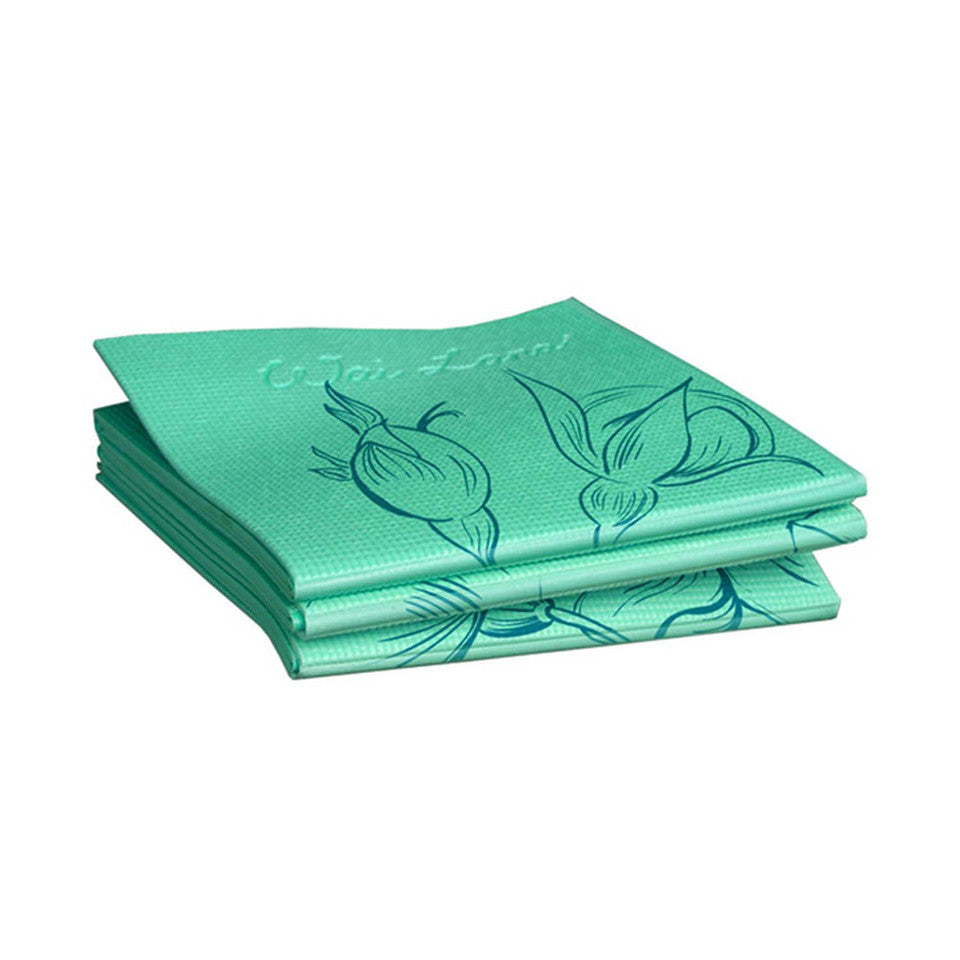 FOLDING YOGA MAT & TOTE Wandering Elephants- Green - 1/4"H x 24"W x 68"L