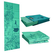 FOLDING YOGA MAT & TOTE Wandering Elephants- Green - 1/4"H x 24"W x 68"L