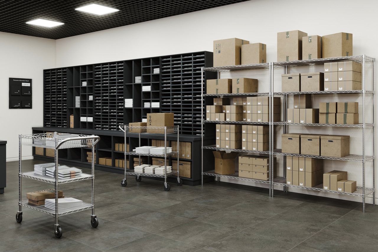 OfficeSource  3-Shelf Chrome Cart with Casters - Chrome
