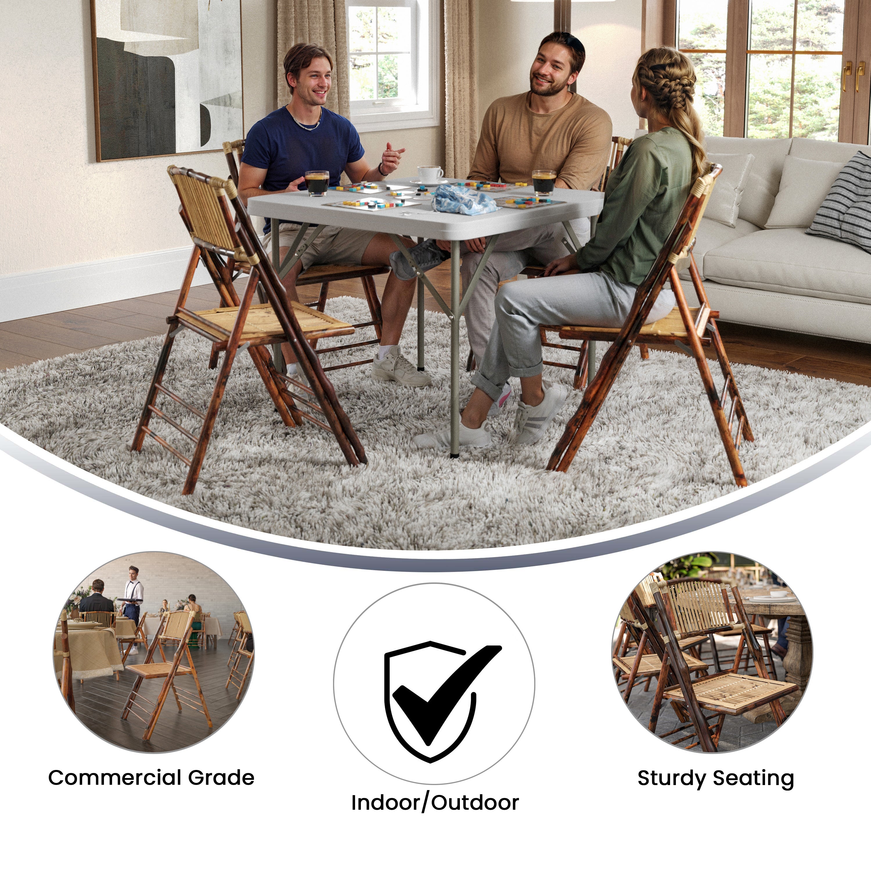 Bamboo Folding Chairs | Set of 2 Bamboo Wood Folding Chairs