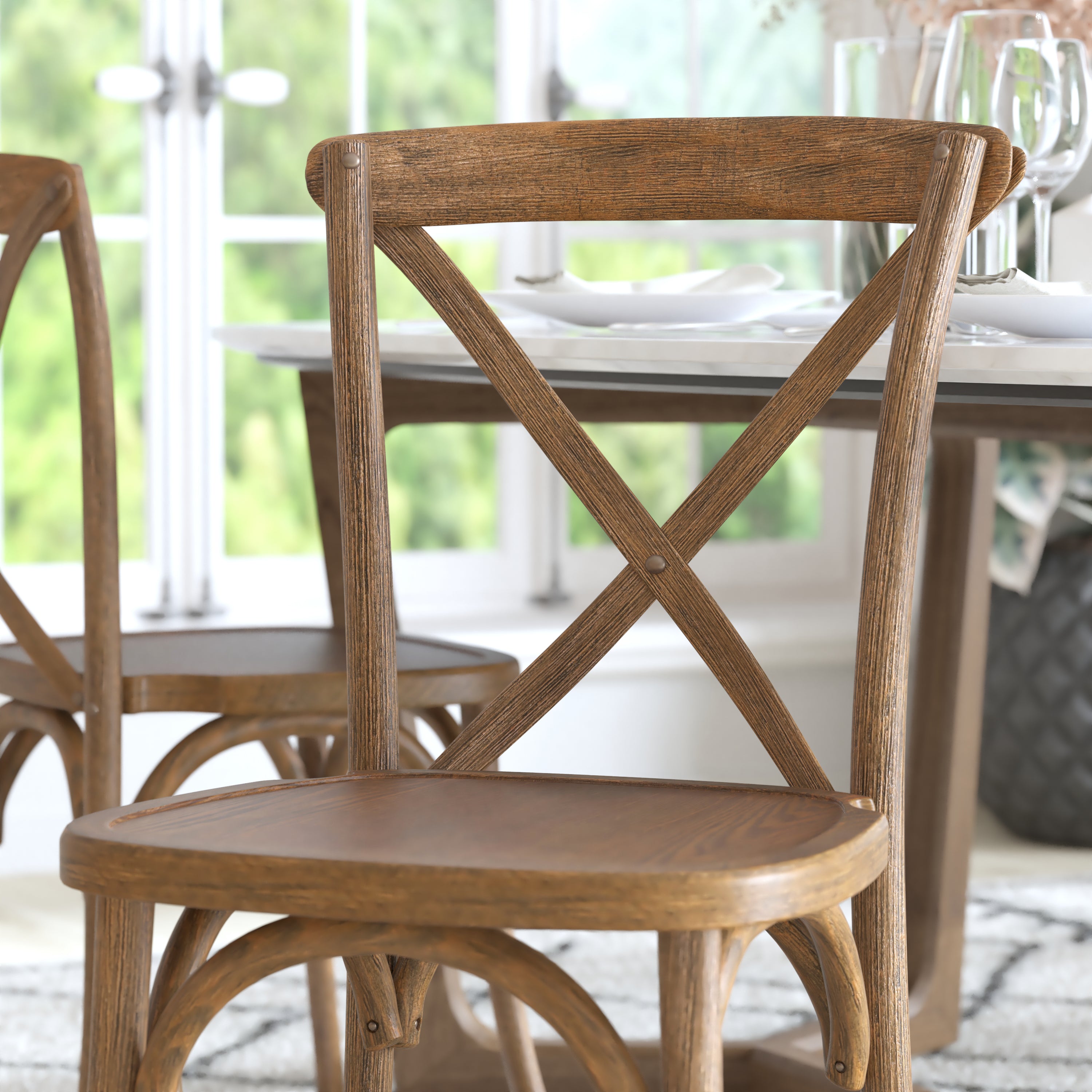 Advantage Hand Scraped Dark Natural X-Back Chair