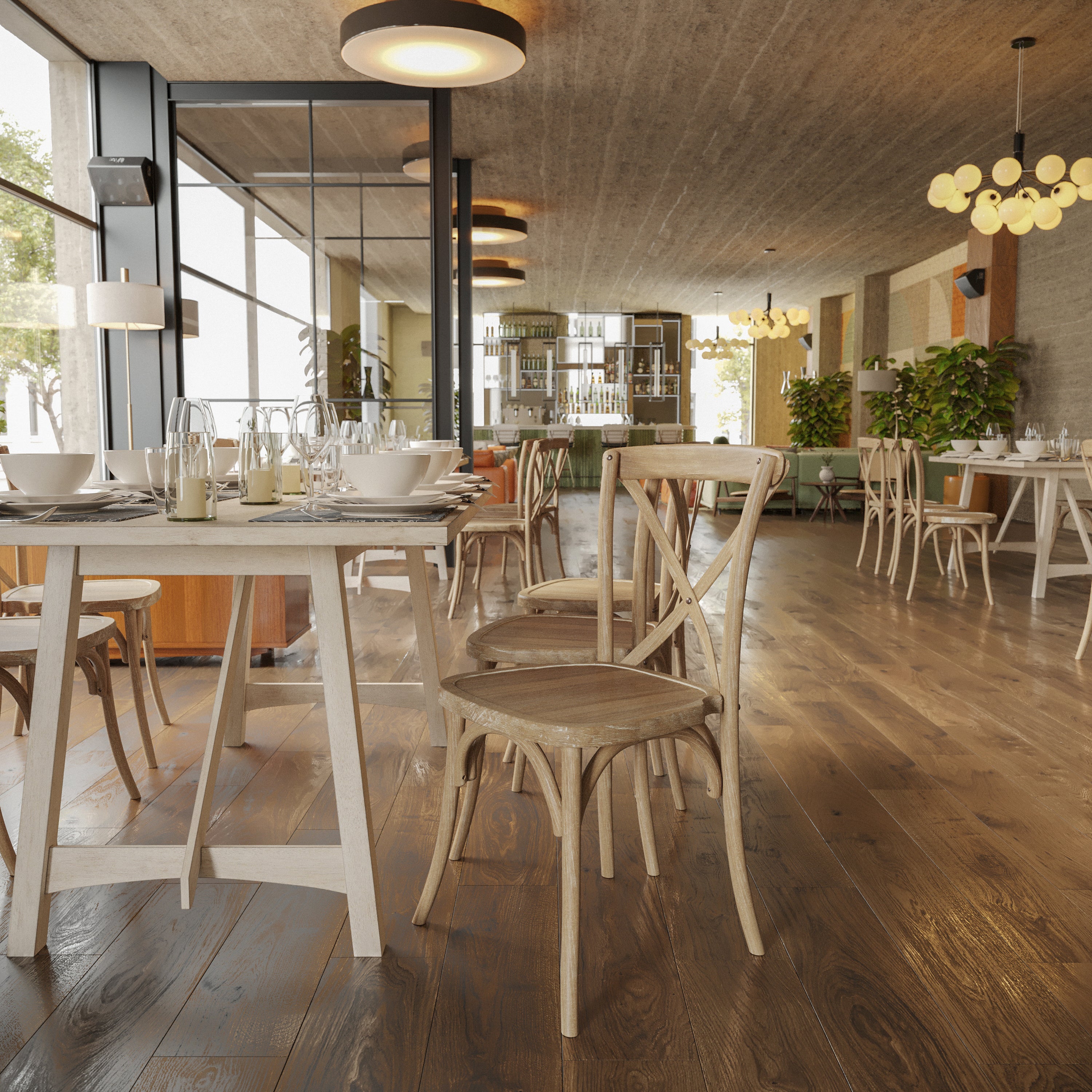 Advantage Medium Natural With White Grain X-Back Chair