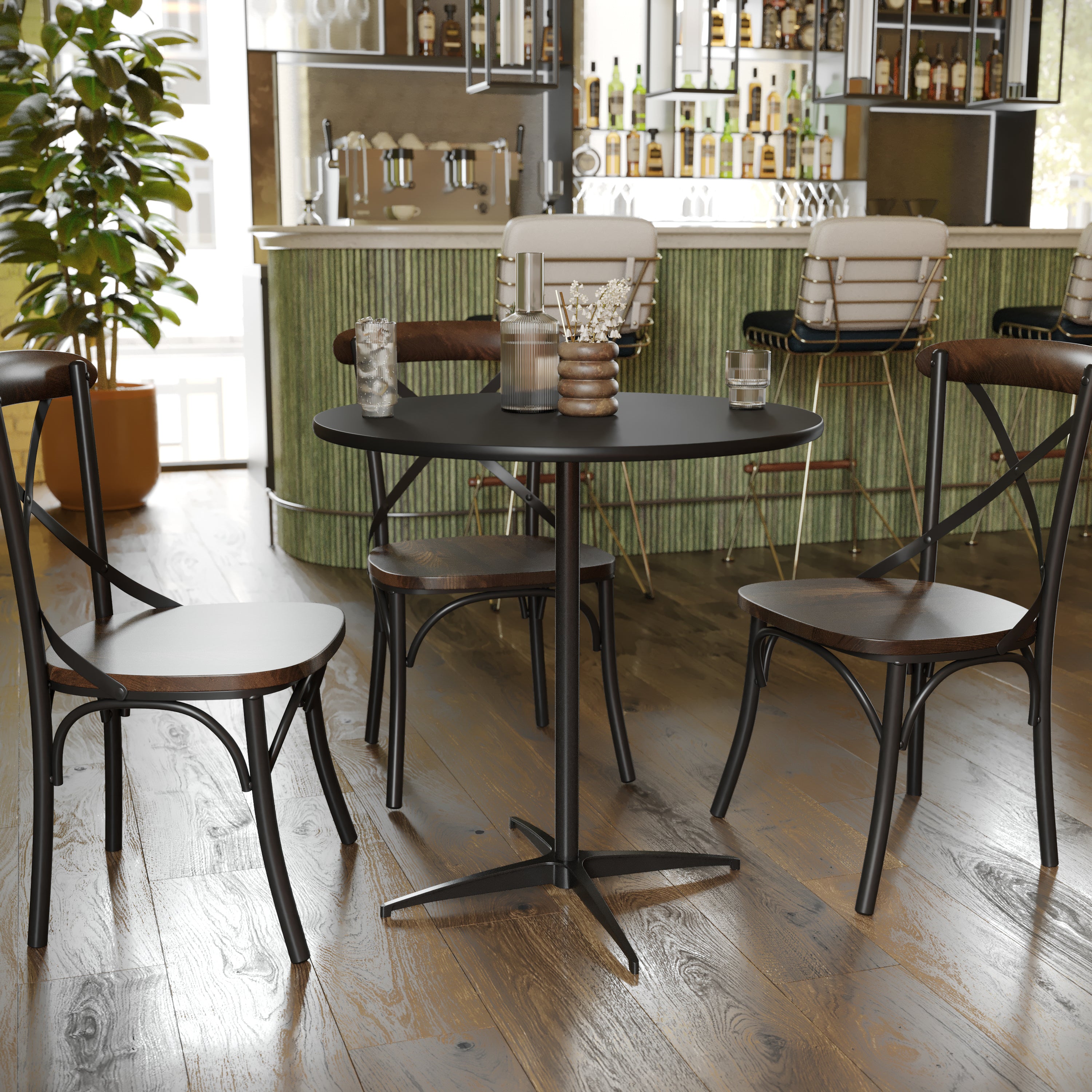 Lars 30'' Round Wood Cocktail Table with 30'' and 42'' Columns, Black