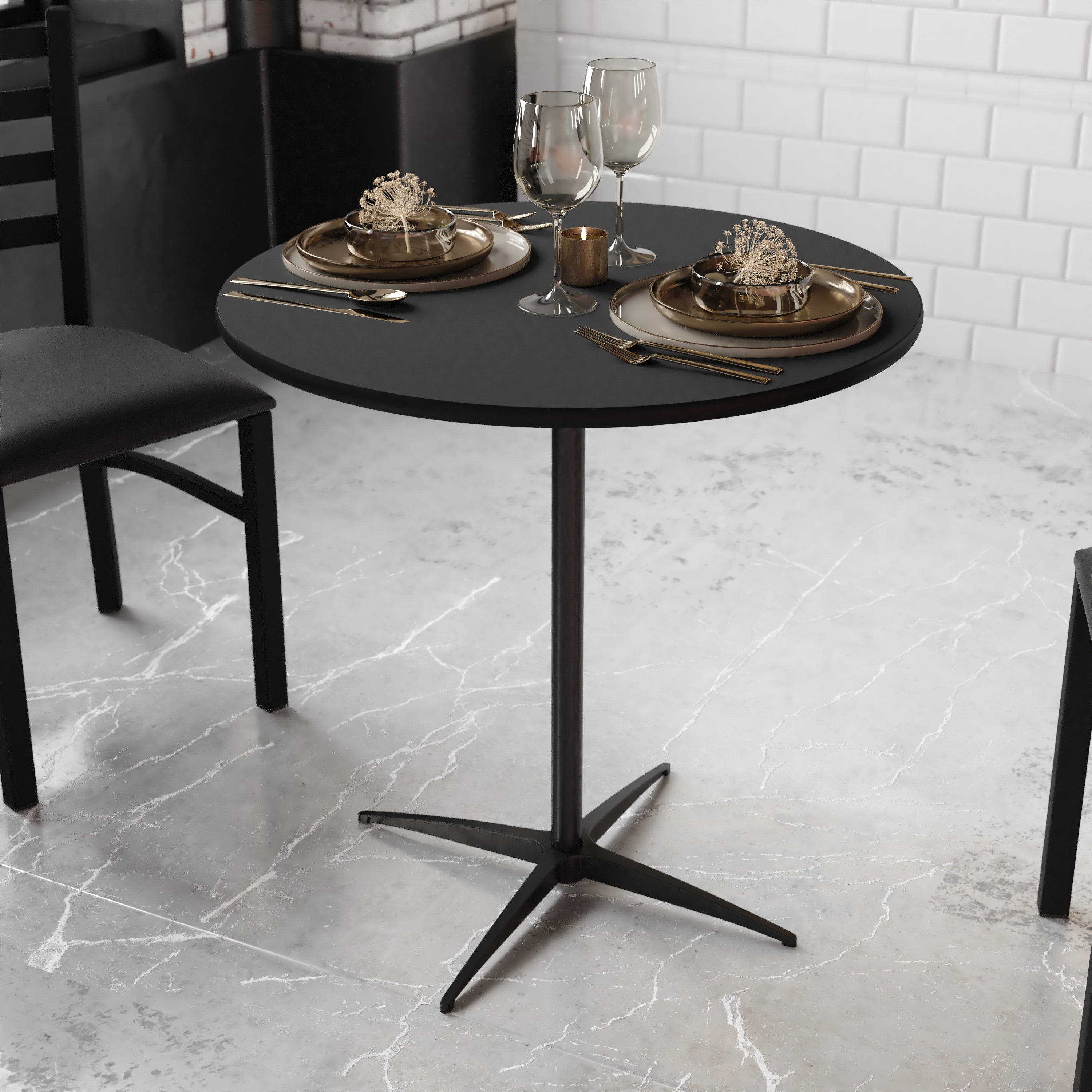 Lars 30'' Round Wood Cocktail Table with 30'' and 42'' Columns, Black