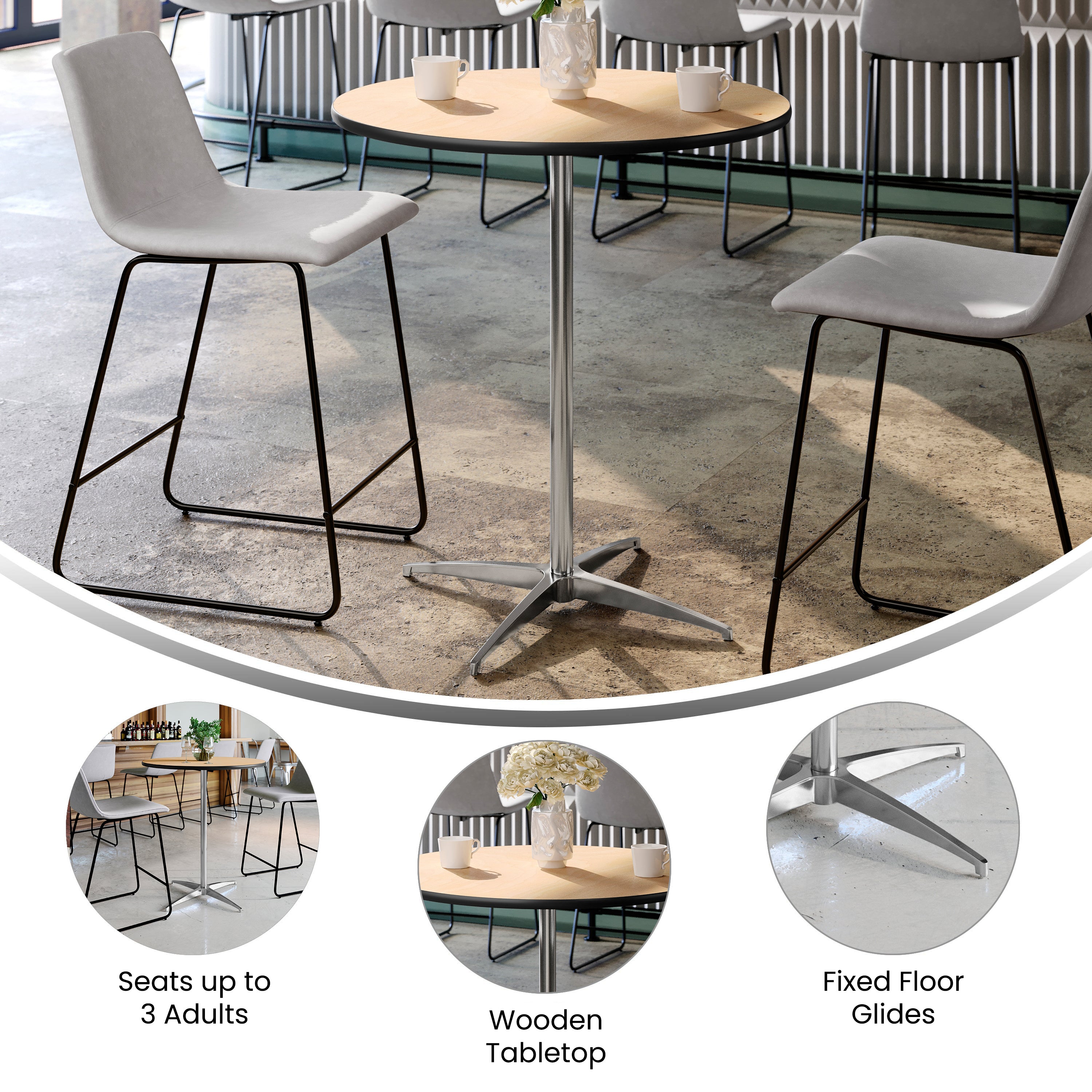 Lars 30'' Round Wood Cocktail Table with 30'' and 42'' Columns