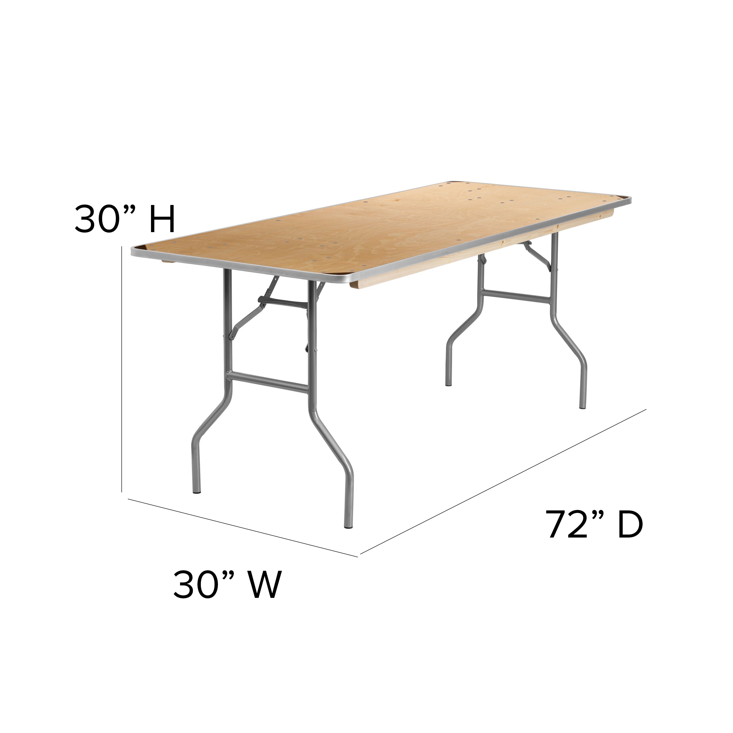 Fielder 6-Foot Rectangular HEAVY DUTY Birchwood Folding Banquet Table with METAL Edges and Protective Corner Guards