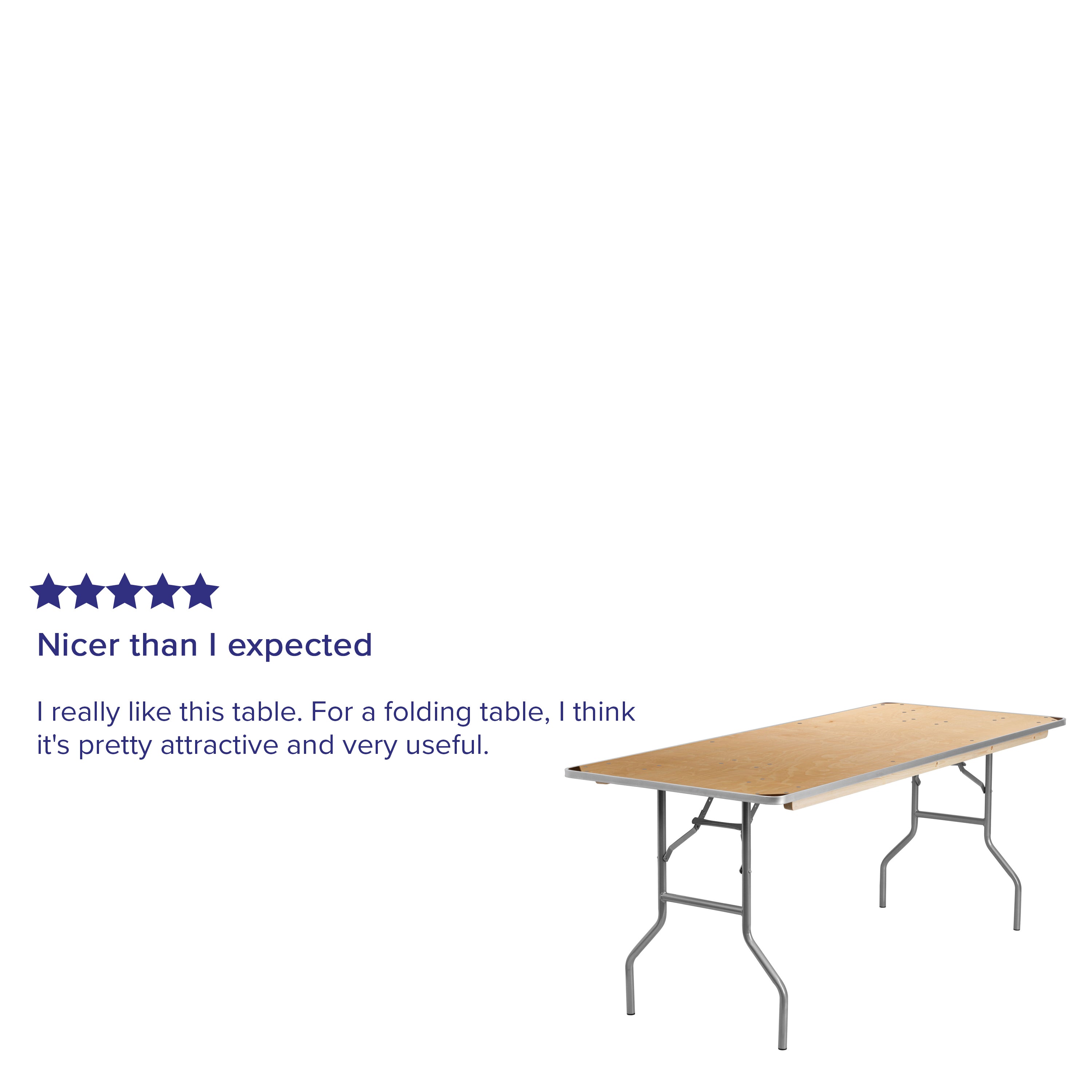 Fielder 6-Foot Rectangular HEAVY DUTY Birchwood Folding Banquet Table with METAL Edges and Protective Corner Guards