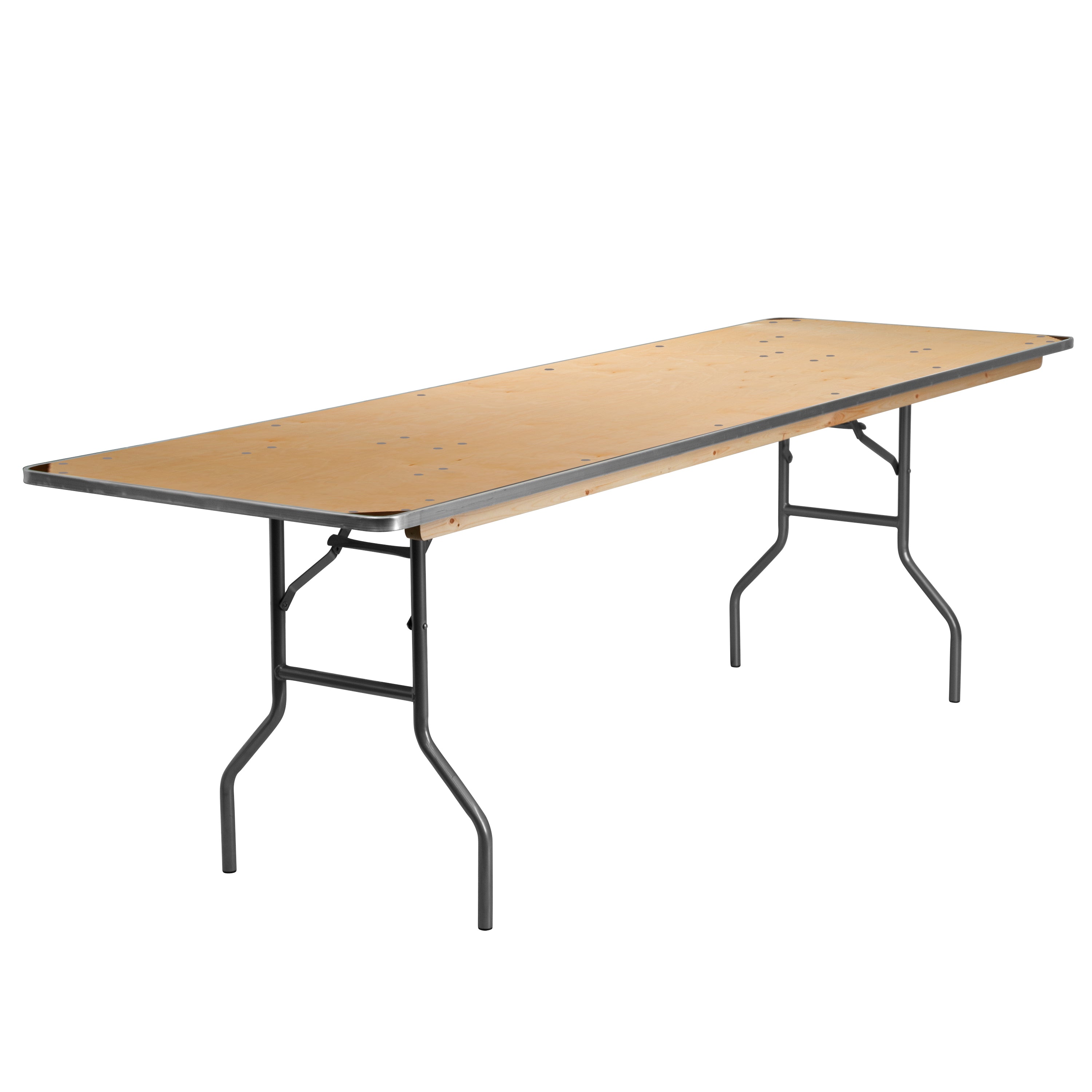 Fielder 8-Foot Rectangular HEAVY DUTY Birchwood Folding Banquet Table with METAL Edges and Protective Corner Guards