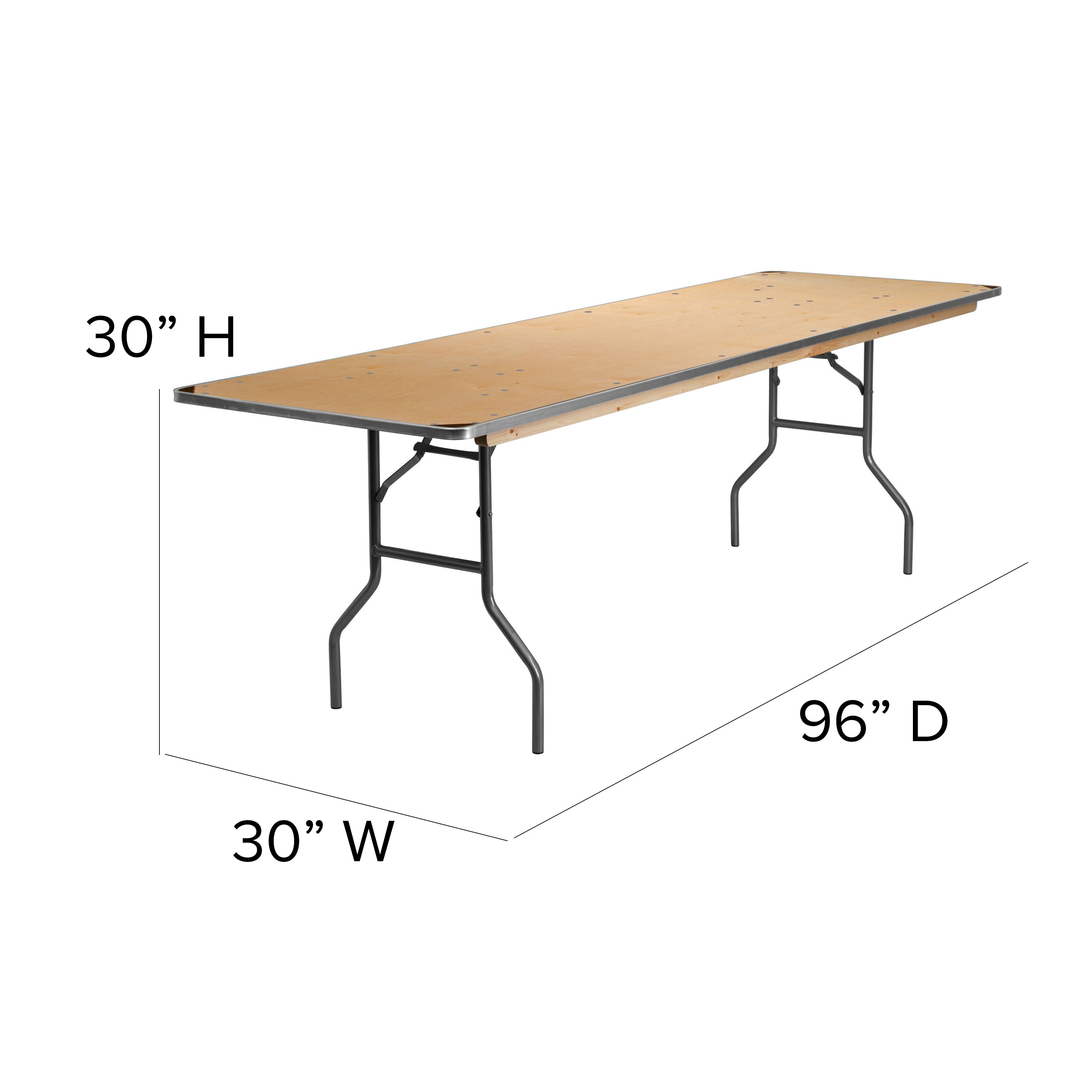 Fielder 8-Foot Rectangular HEAVY DUTY Birchwood Folding Banquet Table with METAL Edges and Protective Corner Guards