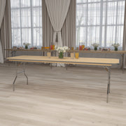 Fielder 8-Foot Rectangular HEAVY DUTY Birchwood Folding Banquet Table with METAL Edges and Protective Corner Guards