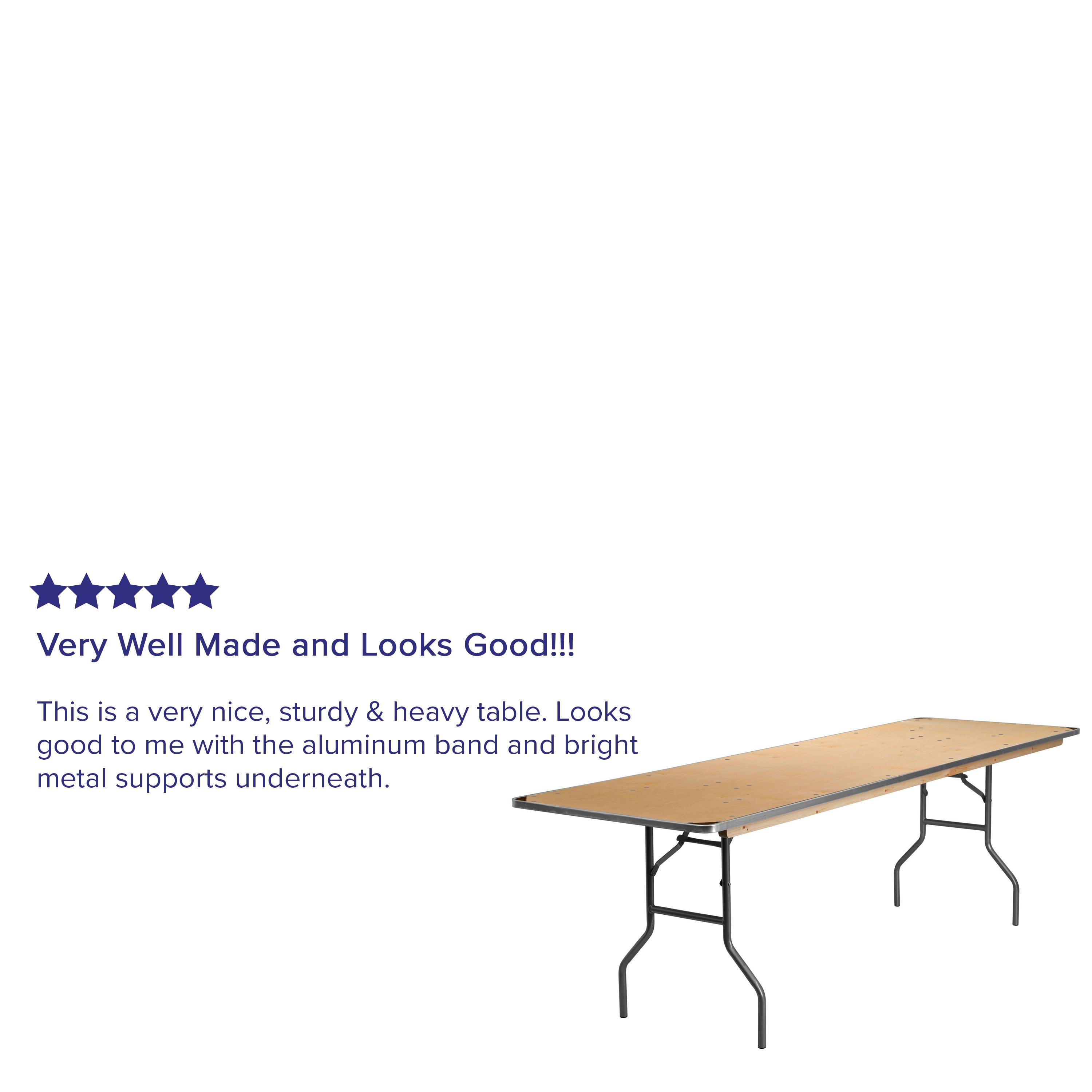 Fielder 8-Foot Rectangular HEAVY DUTY Birchwood Folding Banquet Table with METAL Edges and Protective Corner Guards